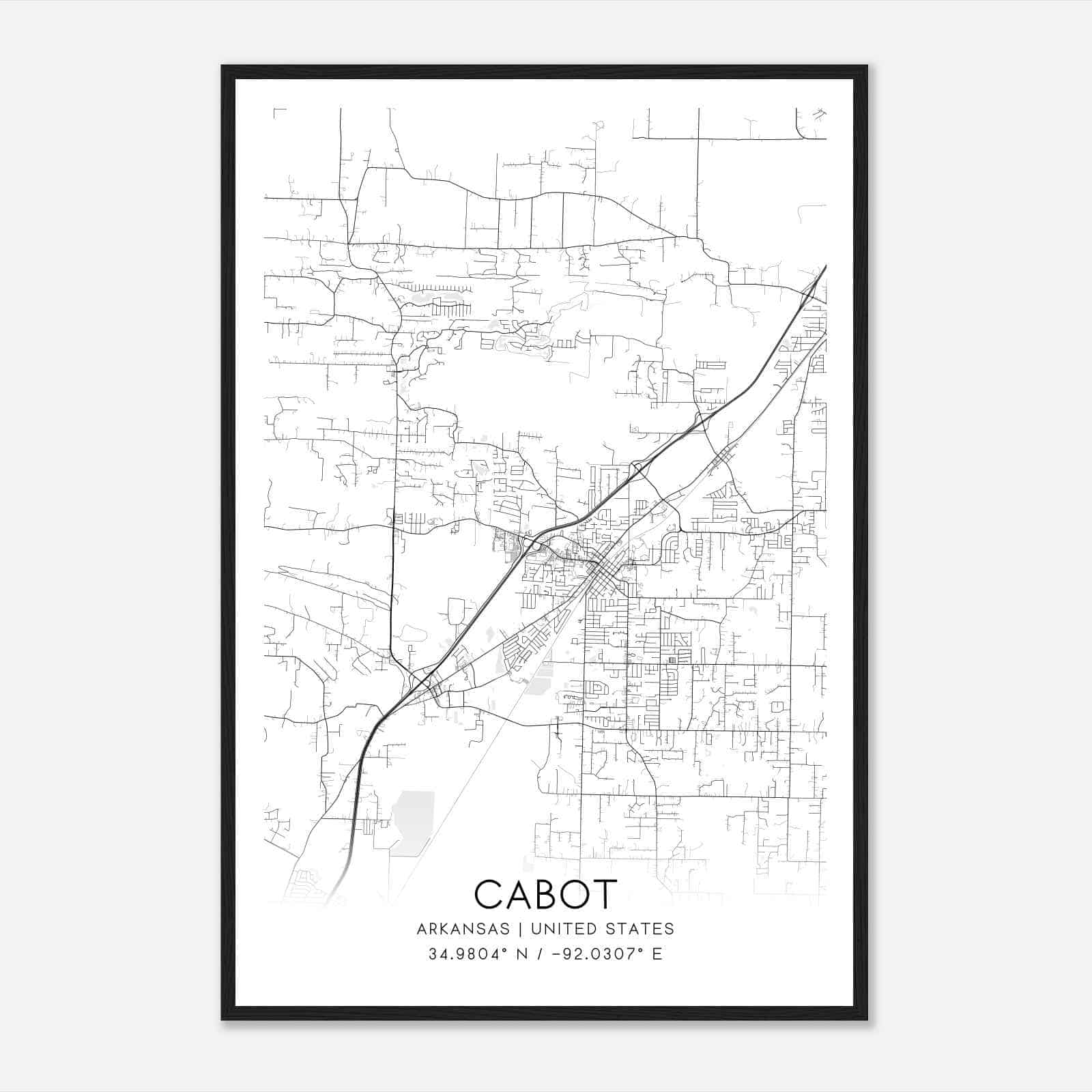 Cabot Arkansas Map Poster, Modern Home Decor Wall Art Print
