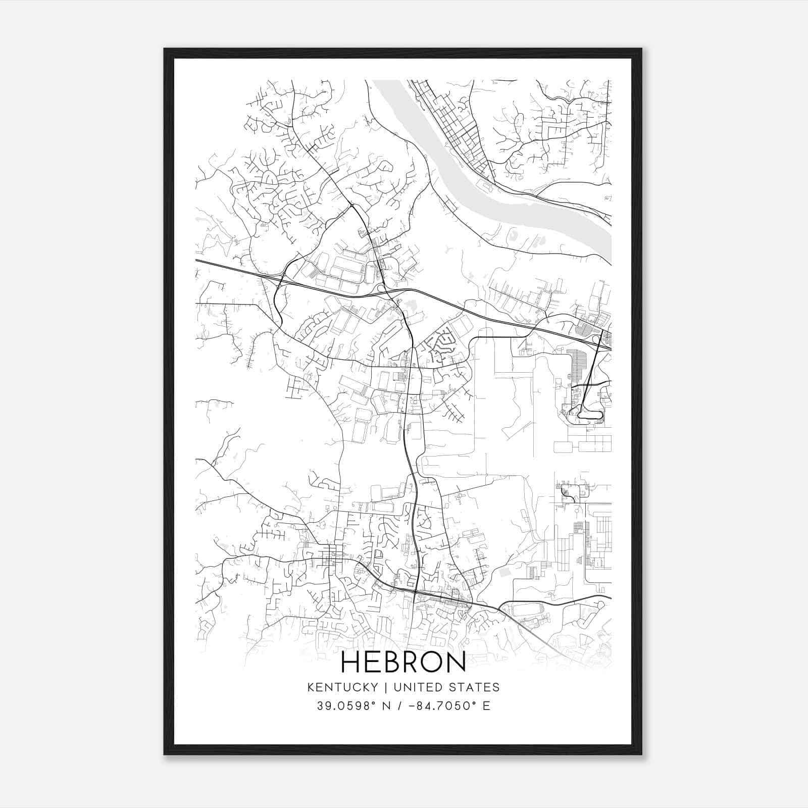 Hebron Kentucky Map Poster, Modern Home Decor Wall Art Print