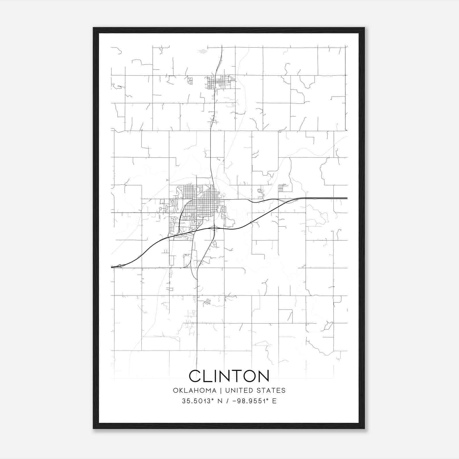 Clinton Oklahoma Map Poster, Modern Home Decor Wall Art Print