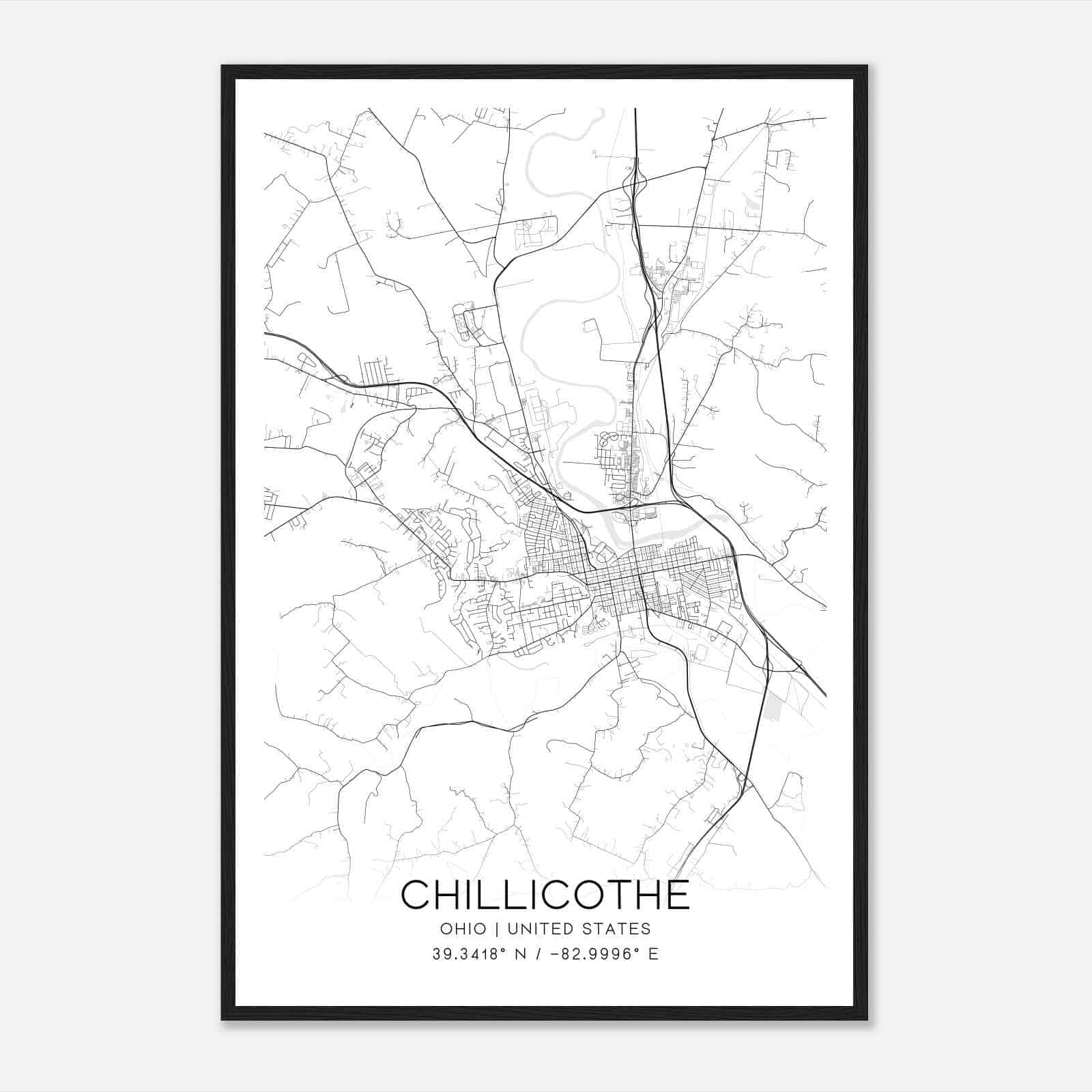 Chillicothe Ohio Map Poster, Modern Home Decor Wall Art Print