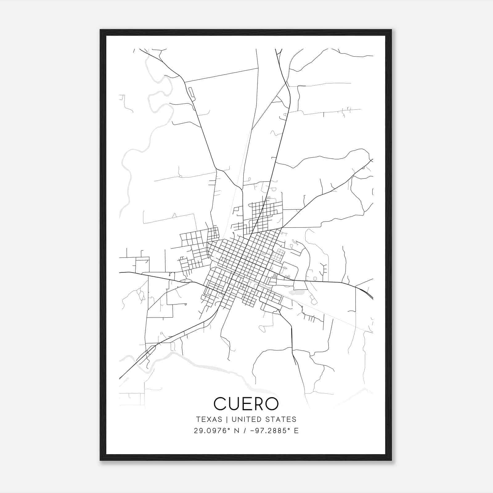 Cuero Texas Map Poster, Modern Home Decor Wall Art Print
