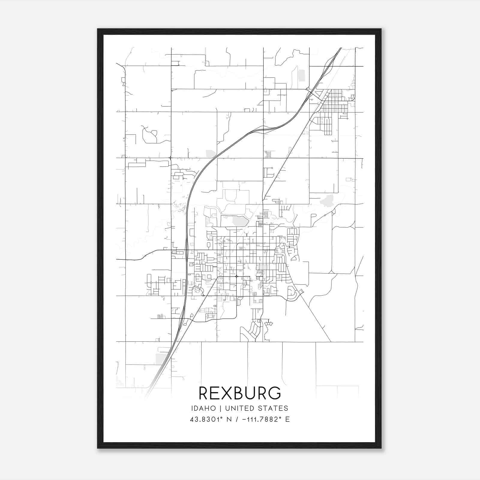 Rexburg Idaho Map Poster, Modern Home Decor Wall Art Print