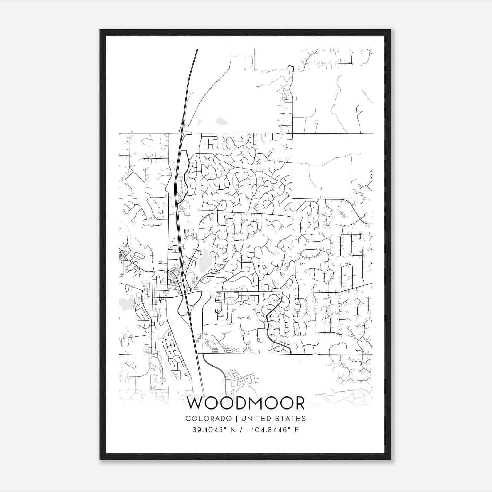 Woodmoor Colorado Map Poster, Modern Home Decor Wall Art Print