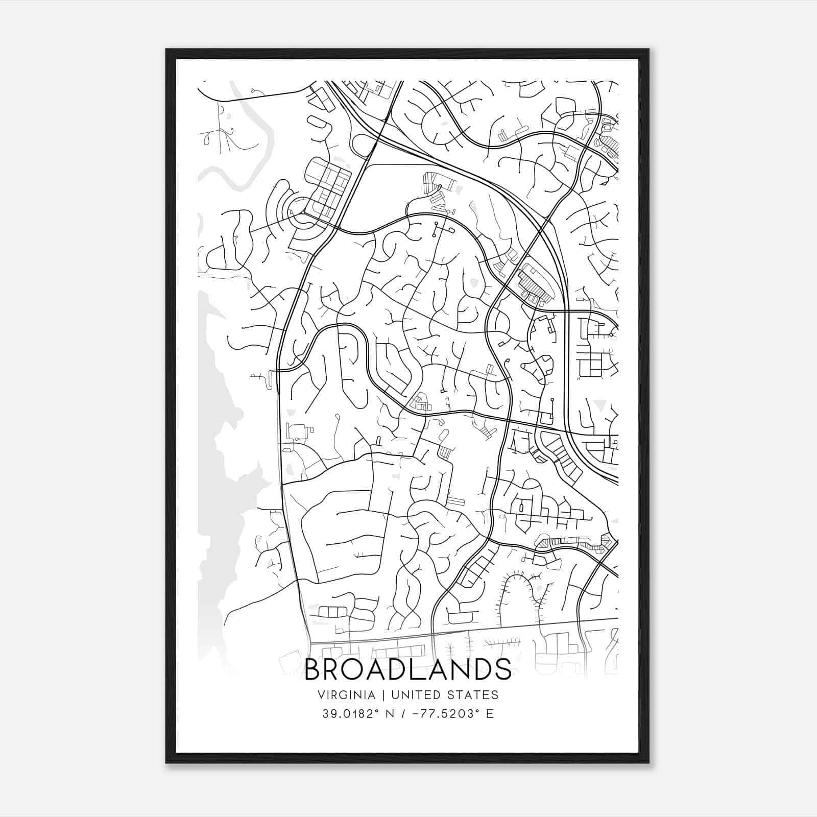 Broadlands Virginia Map Poster, Modern Home Decor Wall Art Print