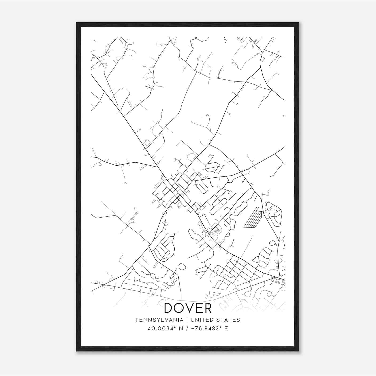 Dover Pennsylvania Map Poster, Modern Home Decor Wall Art Print