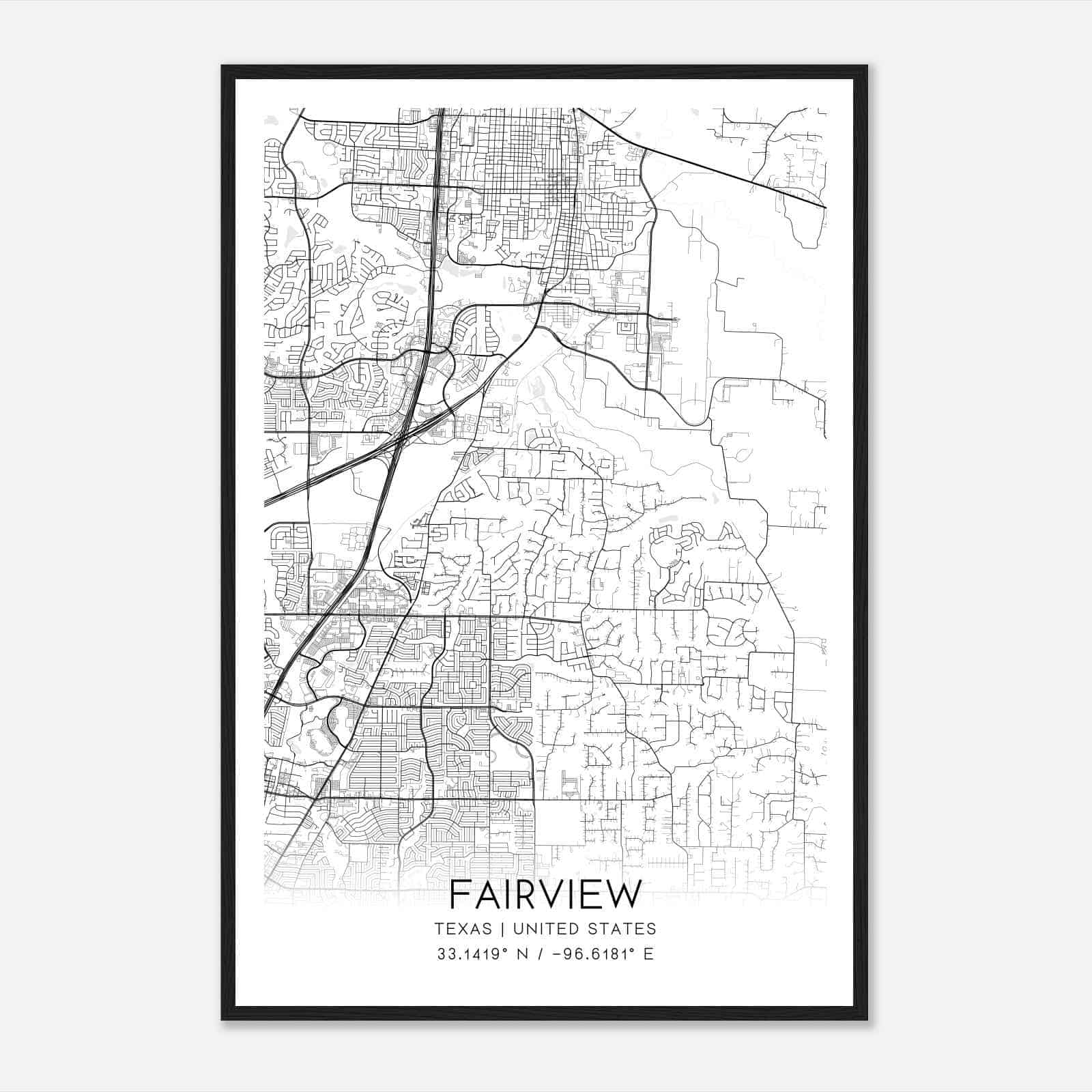 Fairview Texas Map Poster, Modern Home Decor Wall Art Print