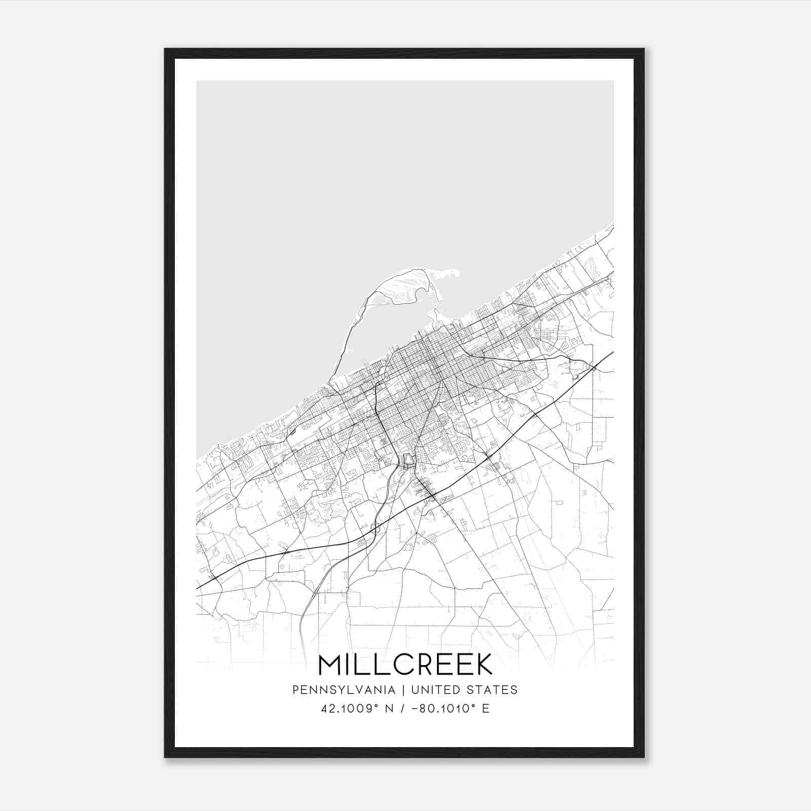 Millcreek Pennsylvania Map Poster, Modern Home Decor Wall Art Print