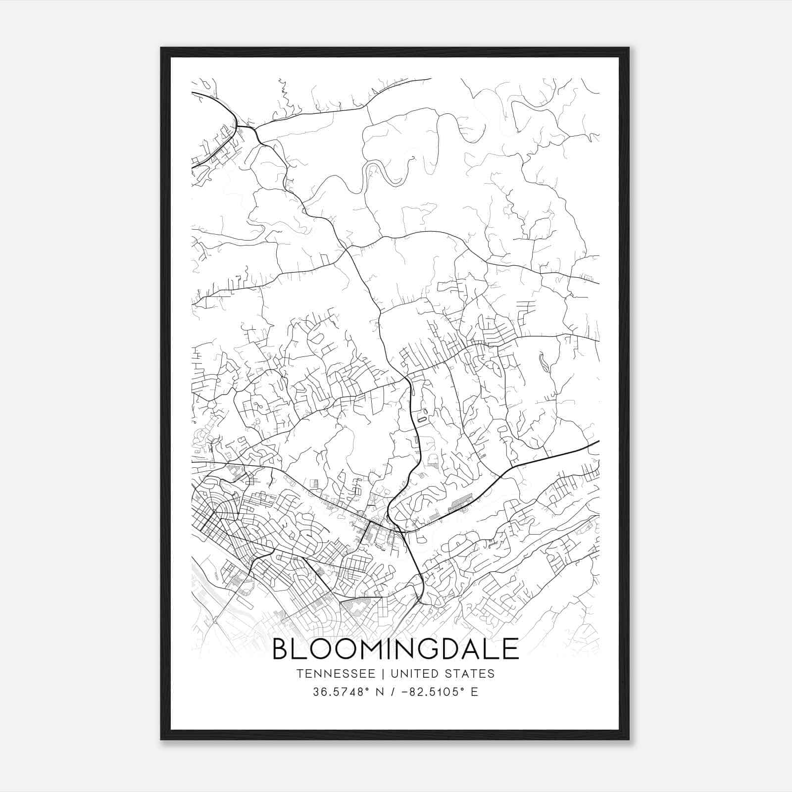 Bloomingdale Tennessee Map Poster, Modern Home Decor Wall Art Print