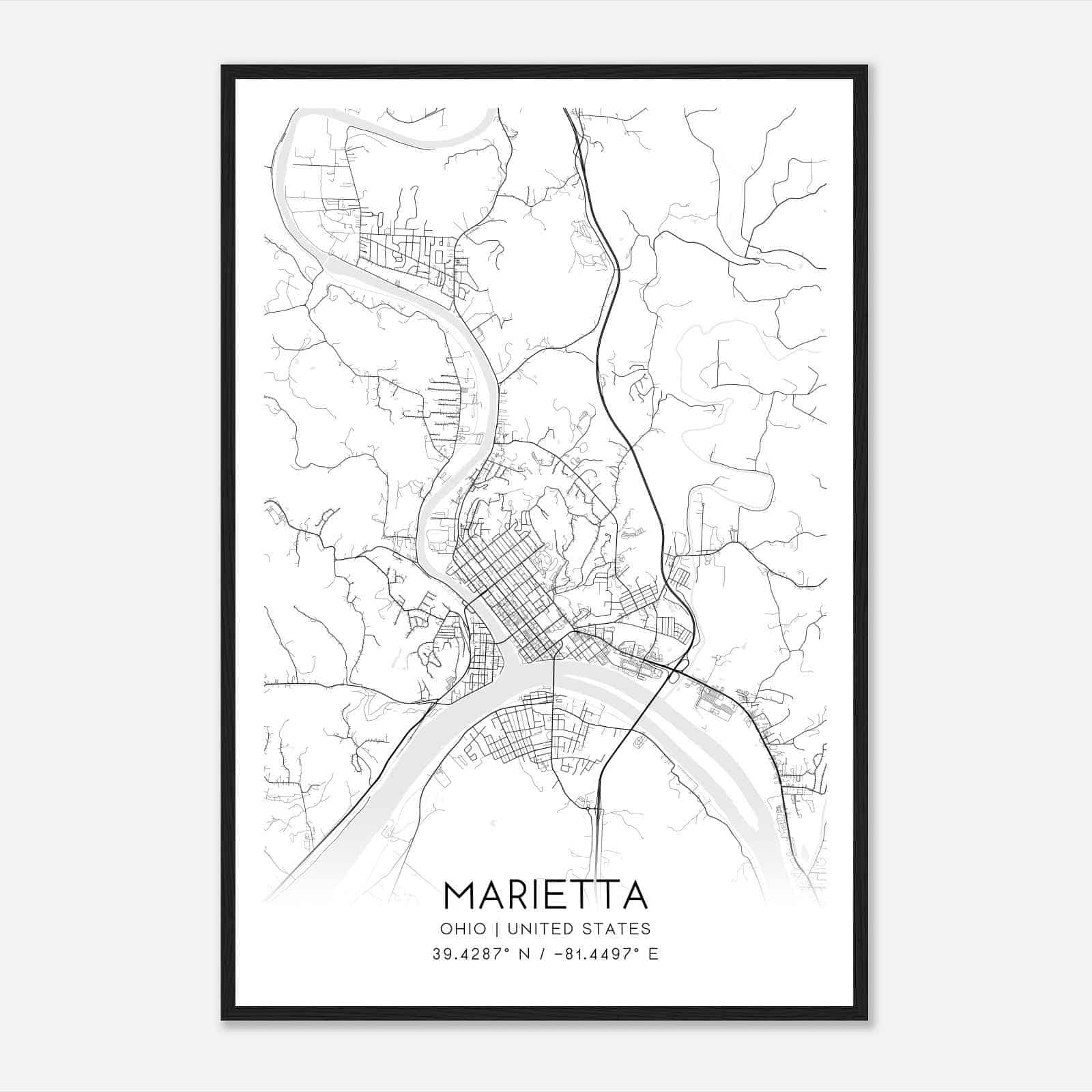Marietta Ohio Map Poster, Modern Home Decor Wall Art Print Marietta Ohio Map Poster, Modern Home Decor Wall Art Print