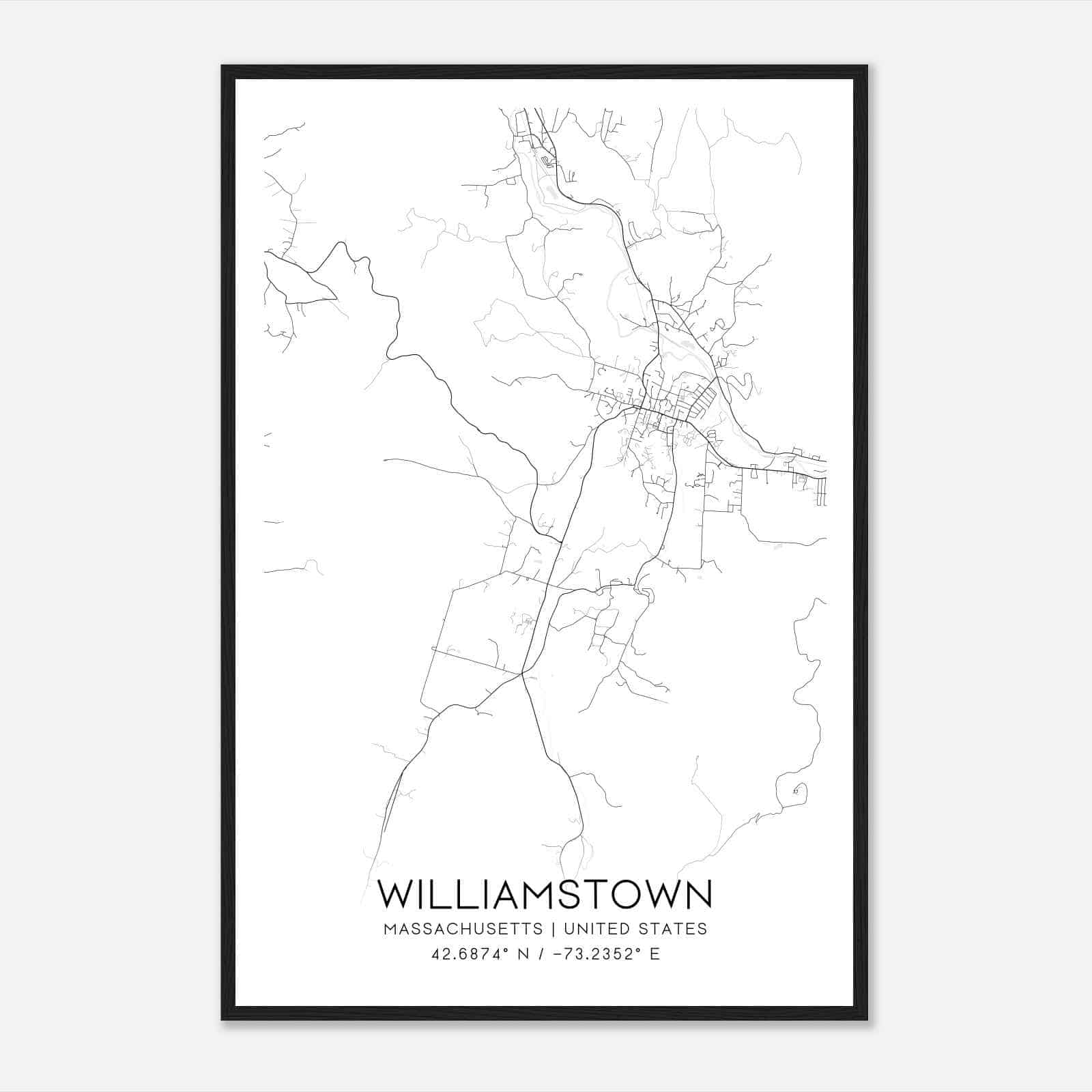 Williamstown Massachusetts Map Poster, Modern Home Decor Wall Art Print