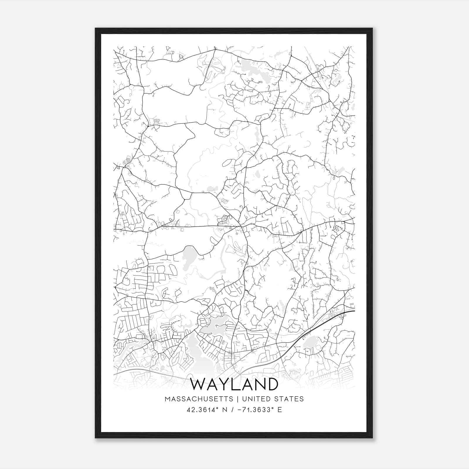 Wayland Massachusetts Map Poster, Modern Home Decor Wall Art Print