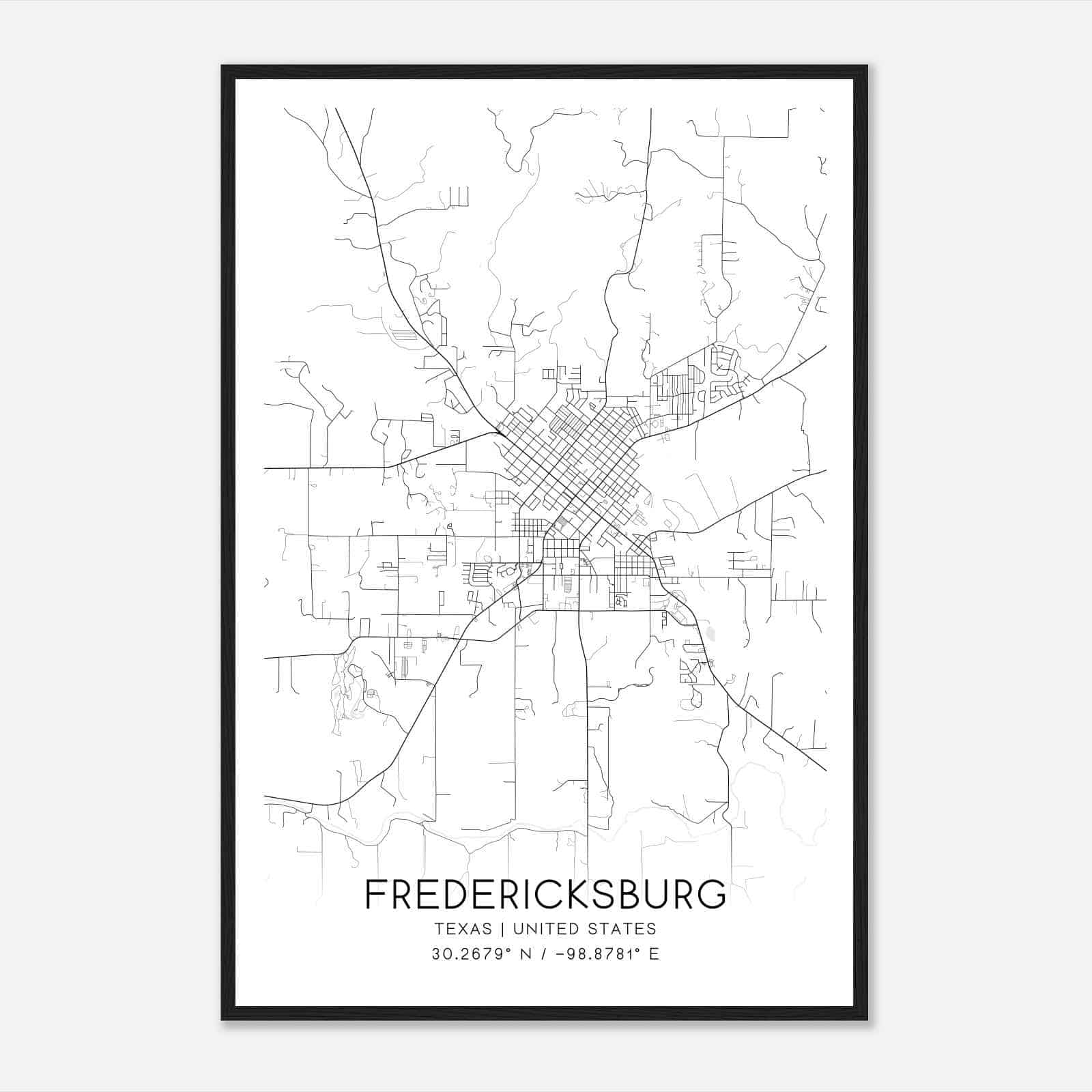 Fredericksburg Texas Map Poster, Modern Home Decor Wall Art Print