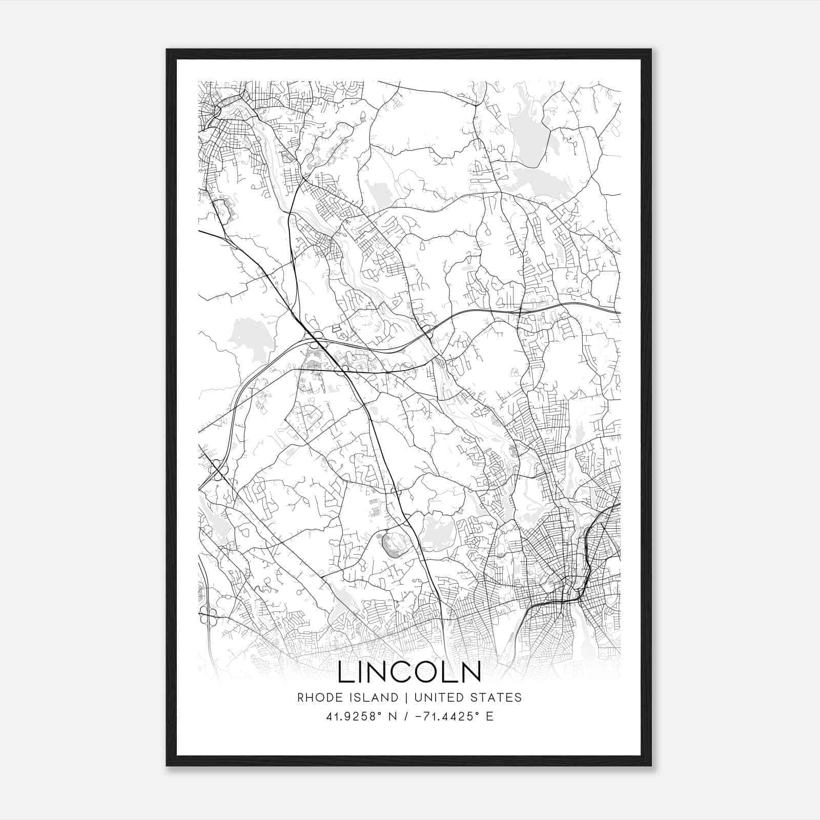 Lincoln Rhode Island Map Poster, Modern Home Decor Wall Art Print