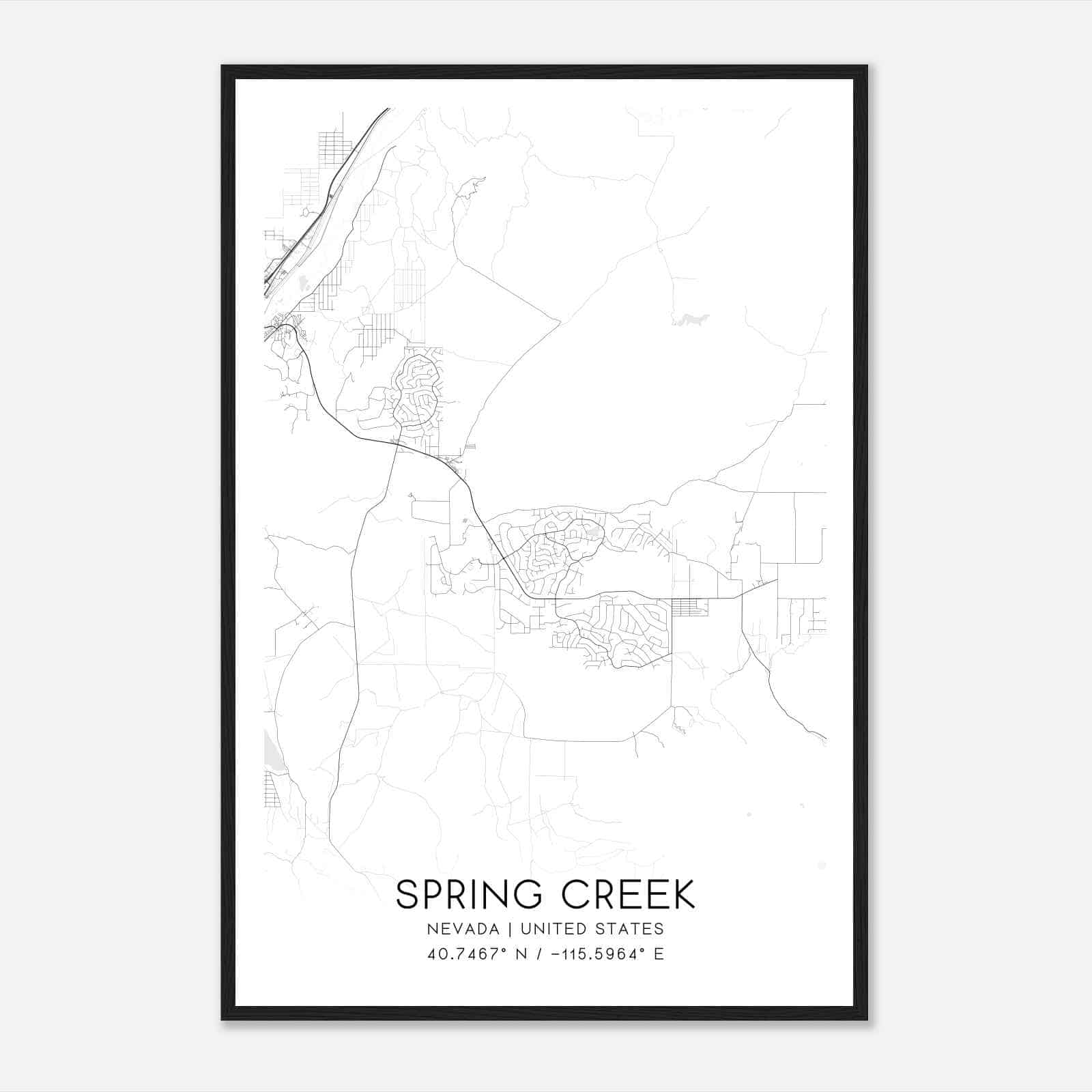 Spring Creek Nevada Map Poster, Modern Home Decor Wall Art Print