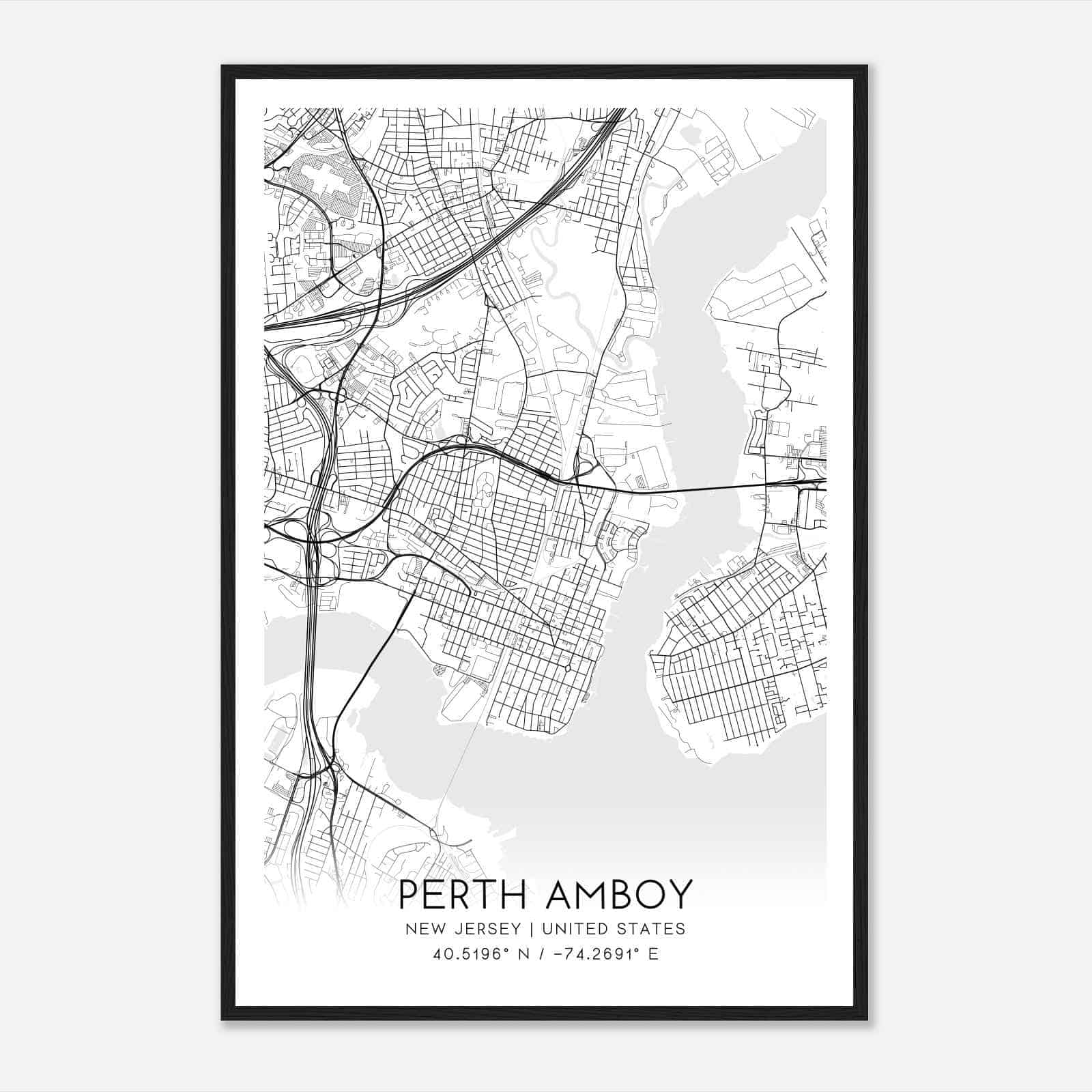 Perth Amboy New Jersey Map Poster, Modern Home Decor Wall Art Print