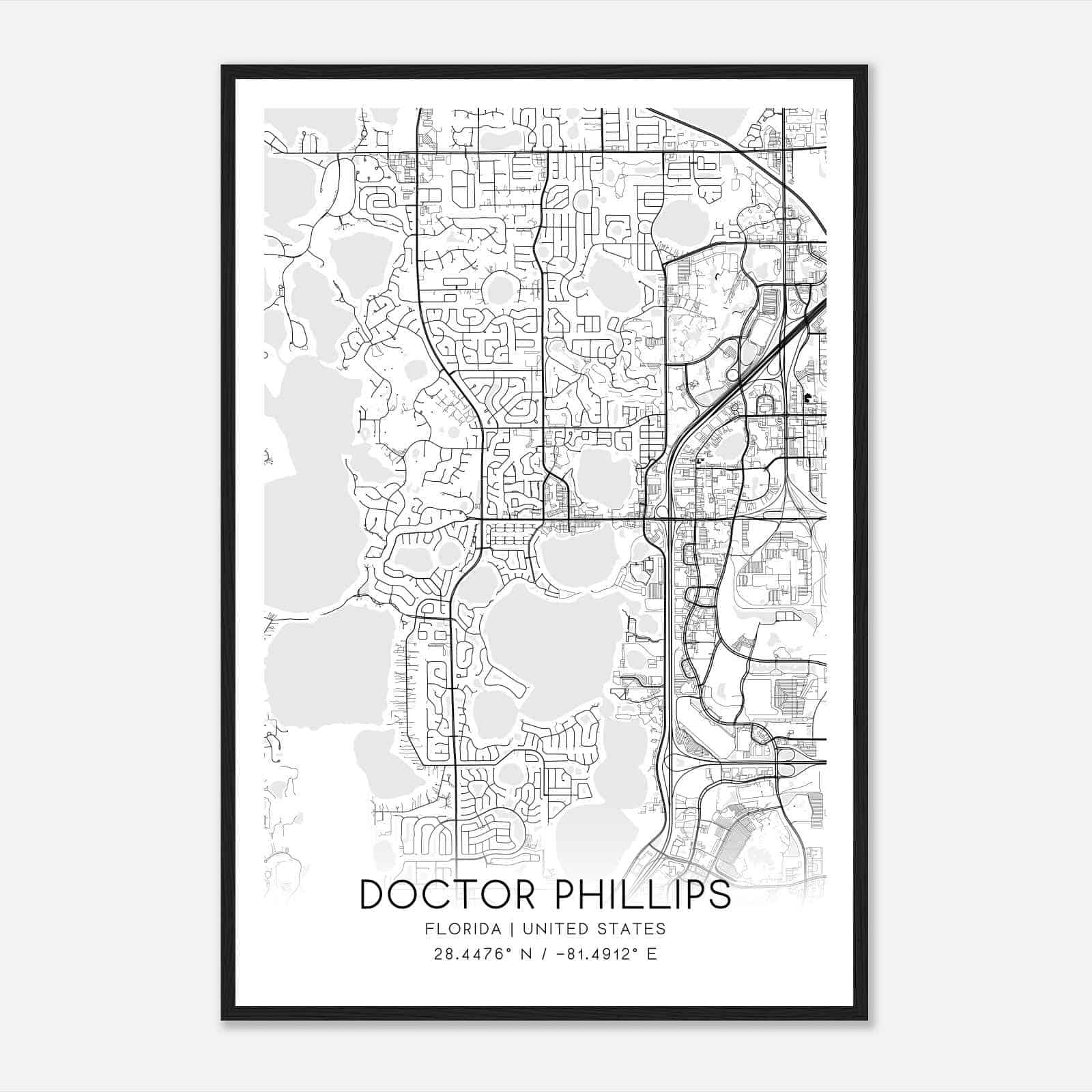 Doctor Phillips Florida Map Poster, Modern Home Decor Wall Art Print