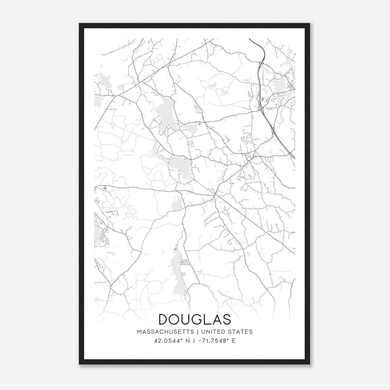Douglas Massachusetts Map Poster, Modern Home Decor Wall Art Print