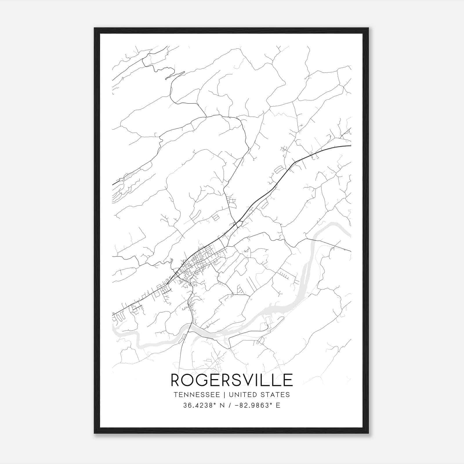 Rogersville Tennessee Map Poster, Modern Home Decor Wall Art Print Rogersville Tennessee Map Poster, Modern Home Decor Wall Art Print