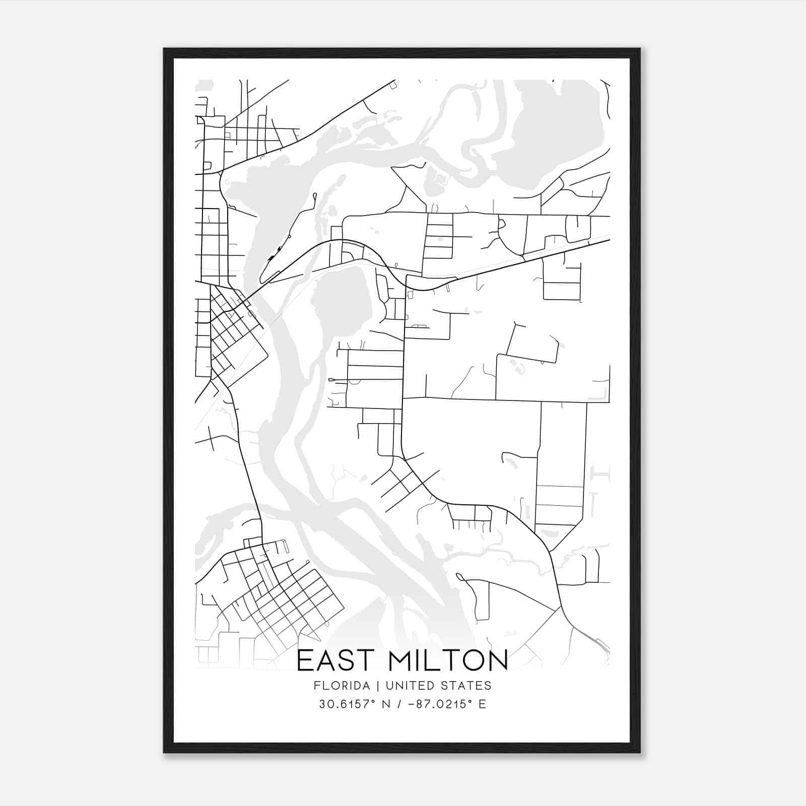 East Milton Florida Map Poster, Modern Home Decor Wall Art Print