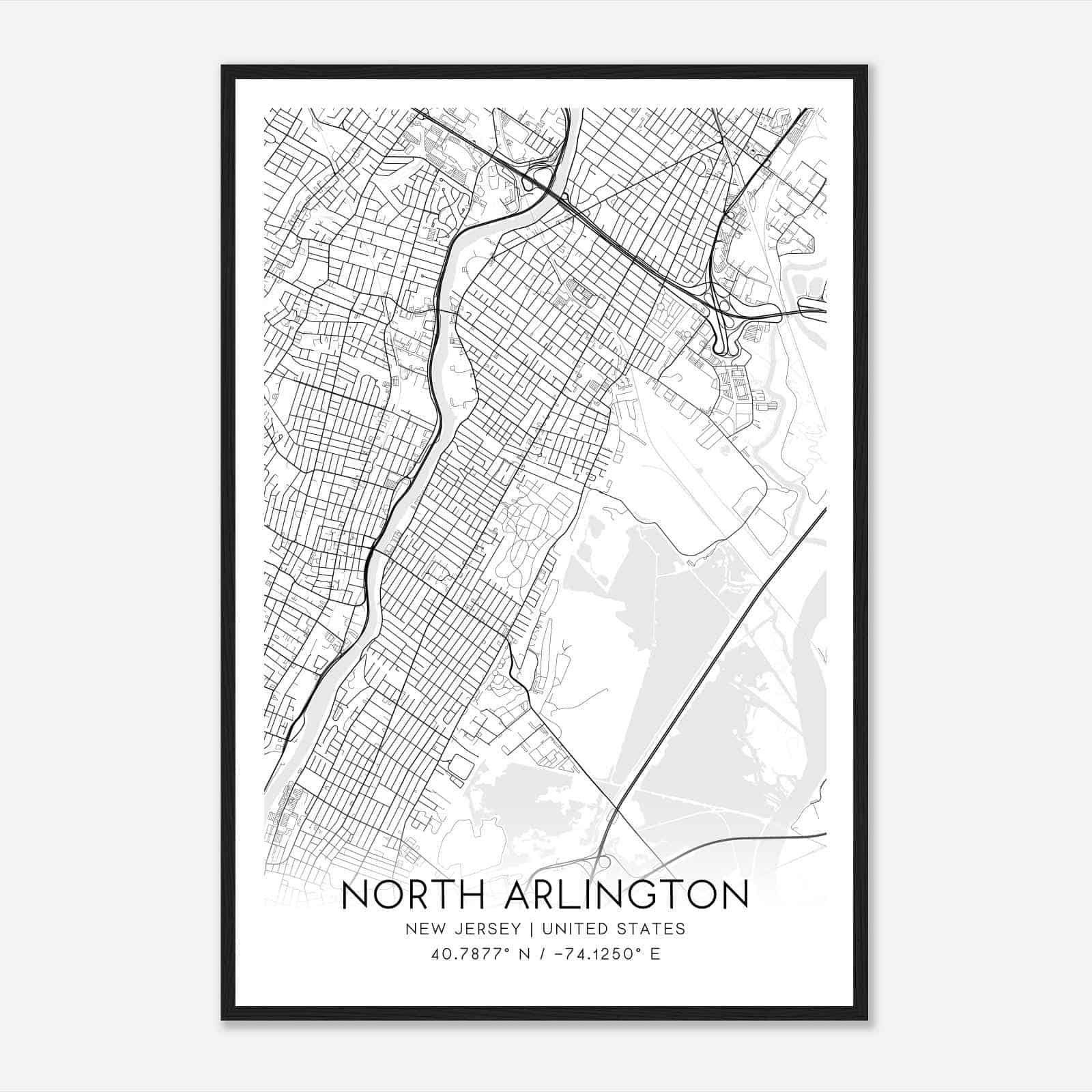 North Arlington New Jersey Map Poster, Modern Home Decor Wall Art Print
