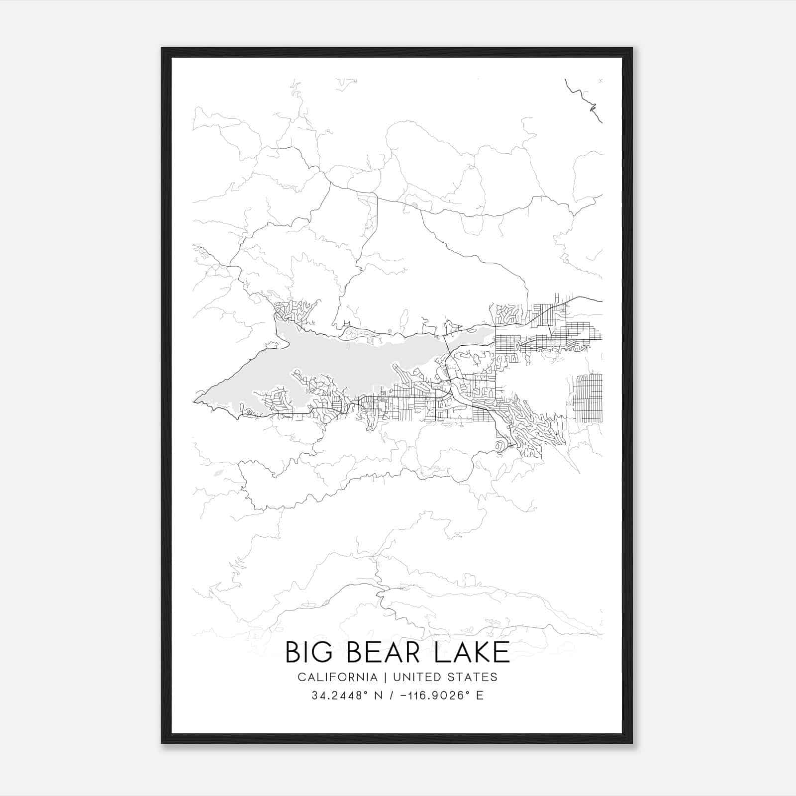 Big Bear Lake California Map Poster, Modern Home Decor Wall Art Print