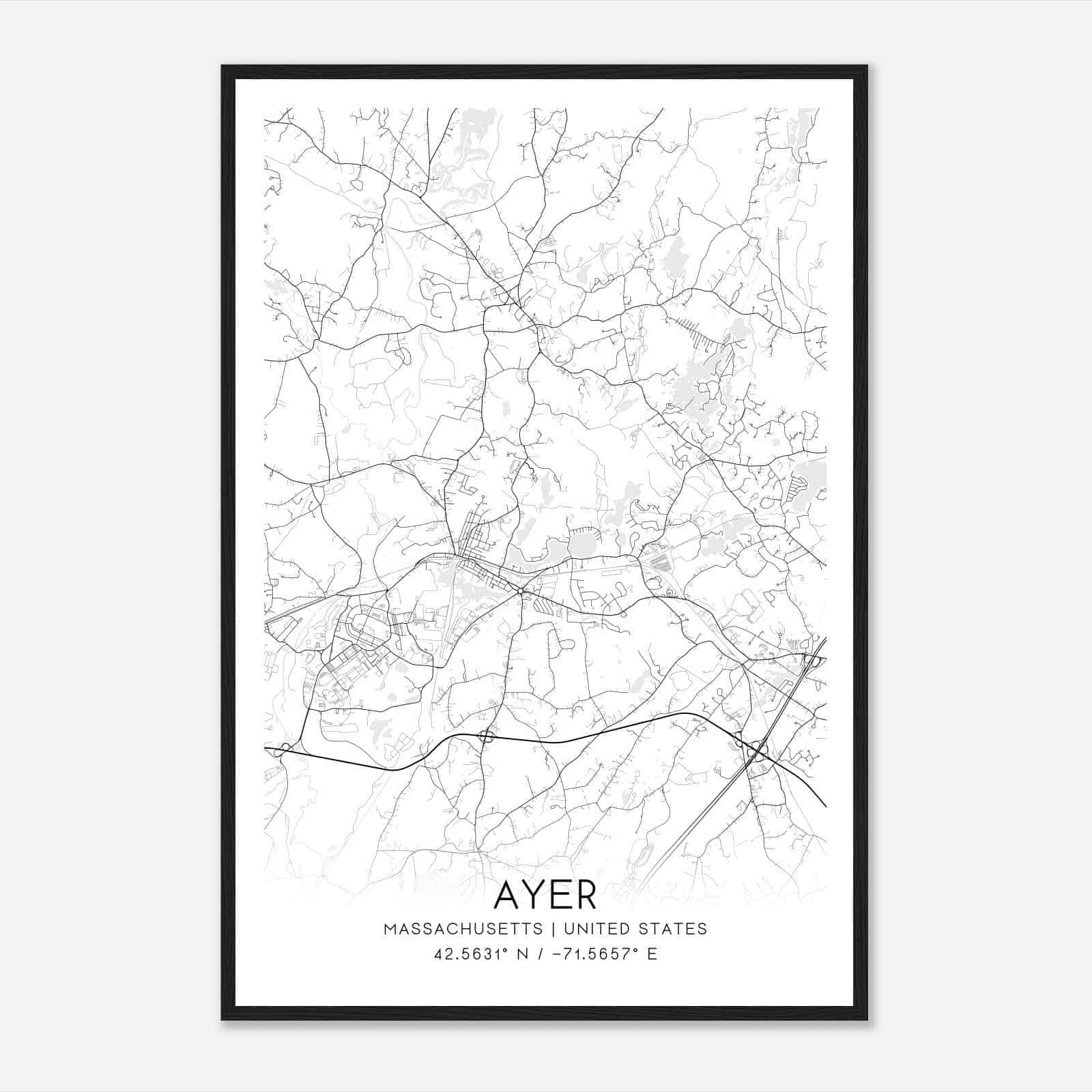 Ayer Massachusetts Map Poster, Modern Home Decor Wall Art Print