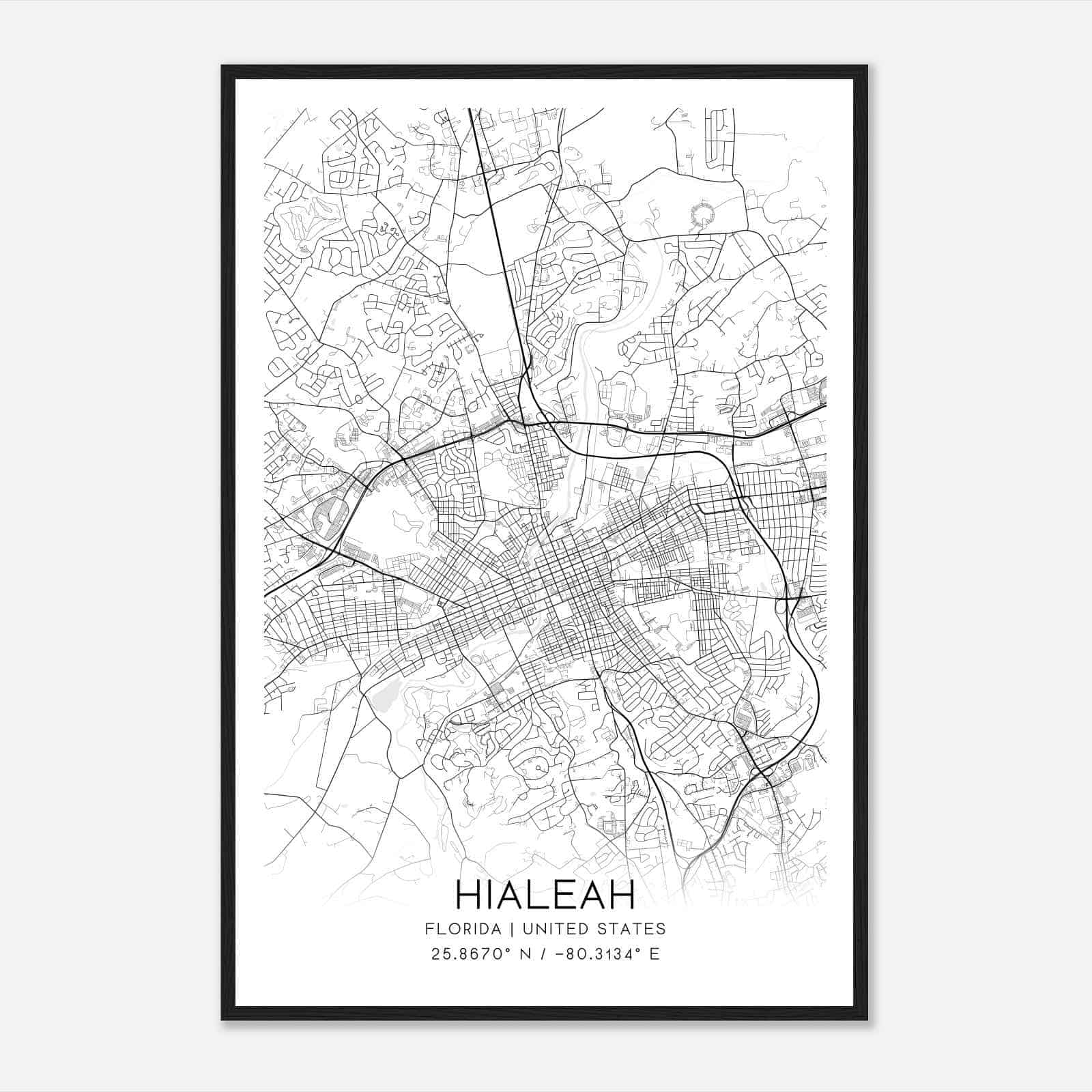 Hialeah Florida Map Poster, Modern Home Decor Wall Art Print