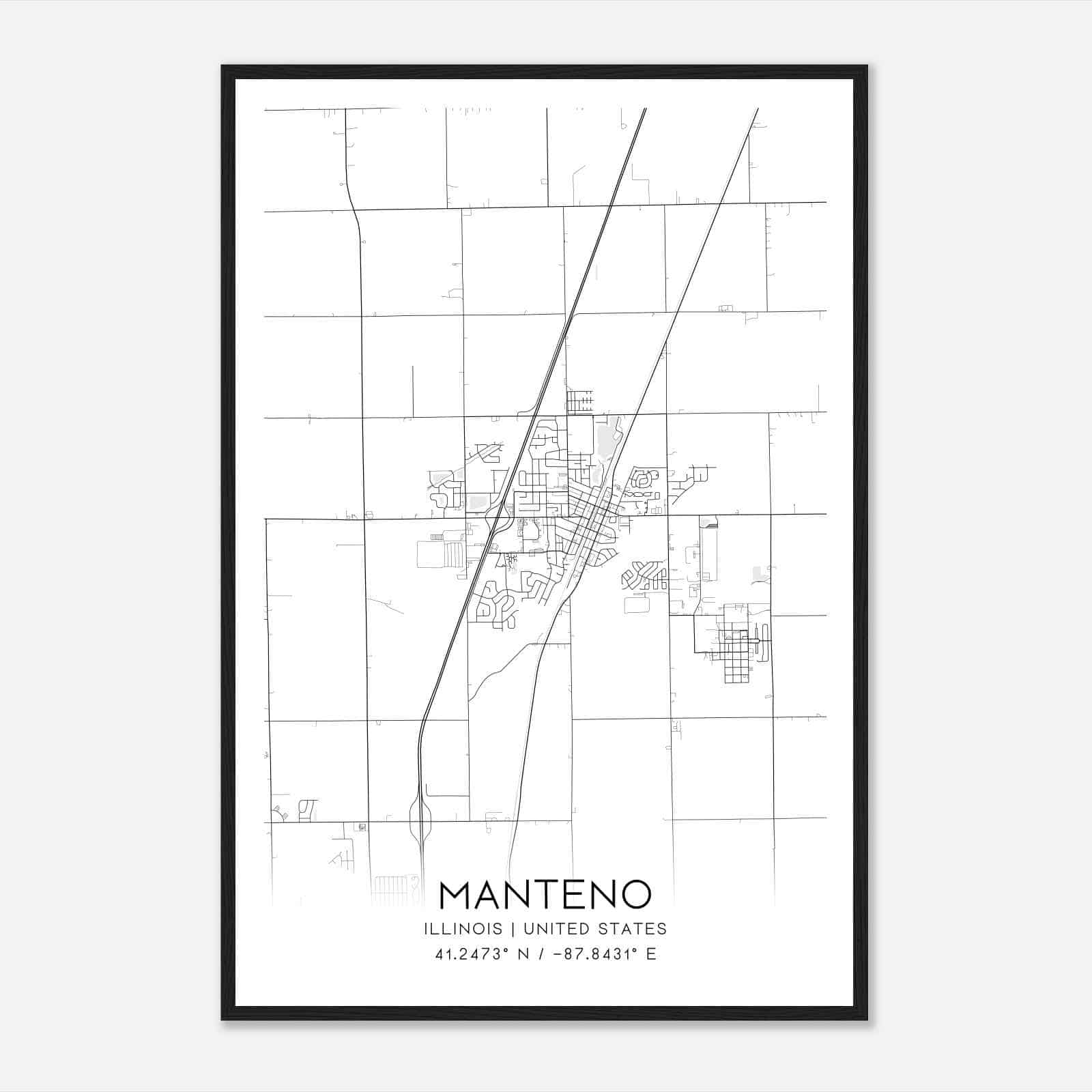 Manteno Illinois Map Poster, Modern Home Decor Wall Art Print