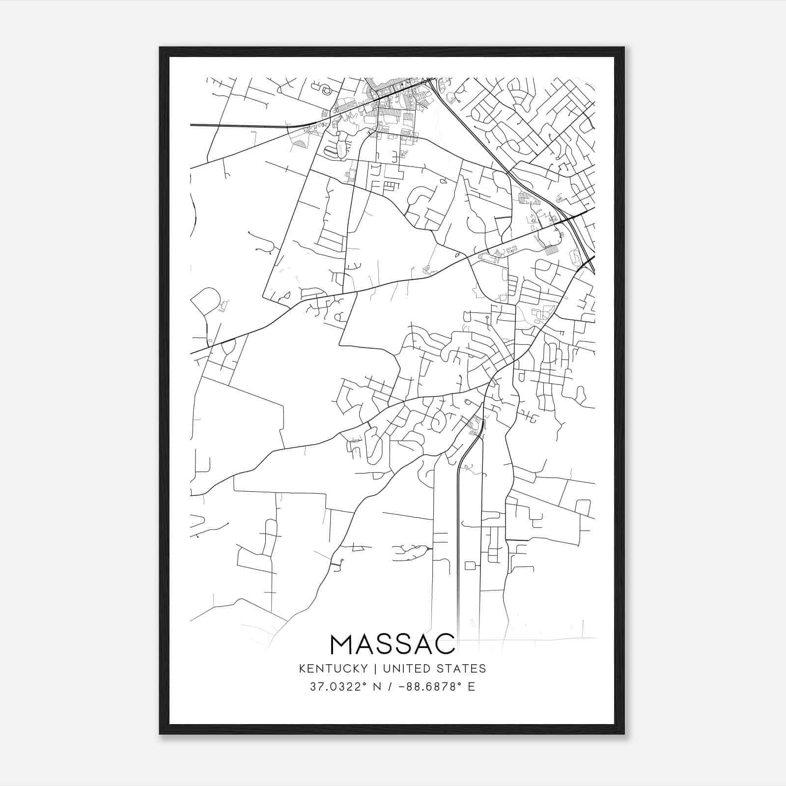 Massac Kentucky Map Poster, Modern Home Decor Wall Art Print