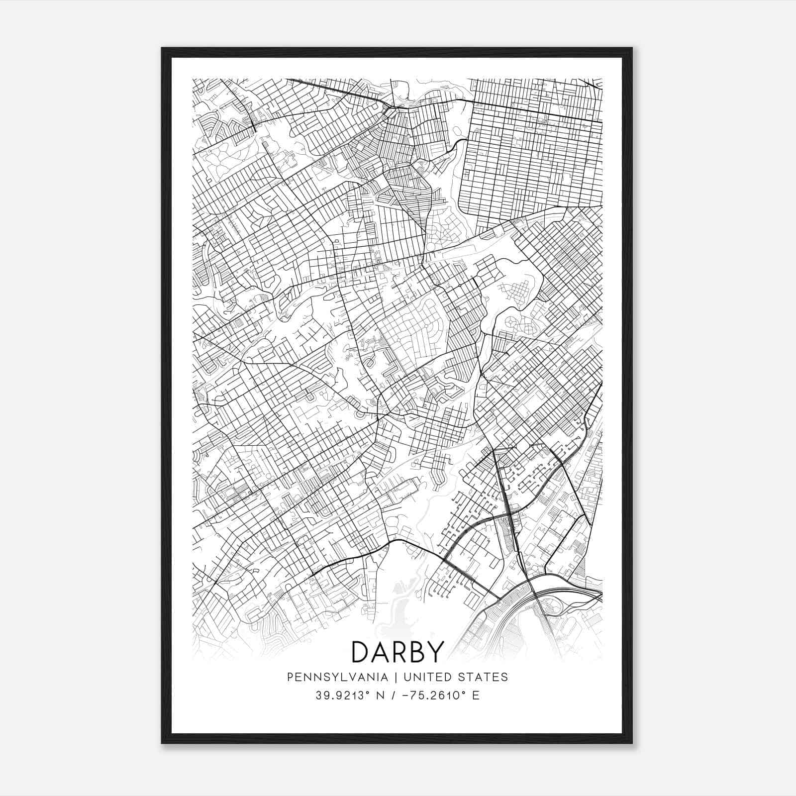 Darby Pennsylvania Map Poster, Modern Home Decor Wall Art Print