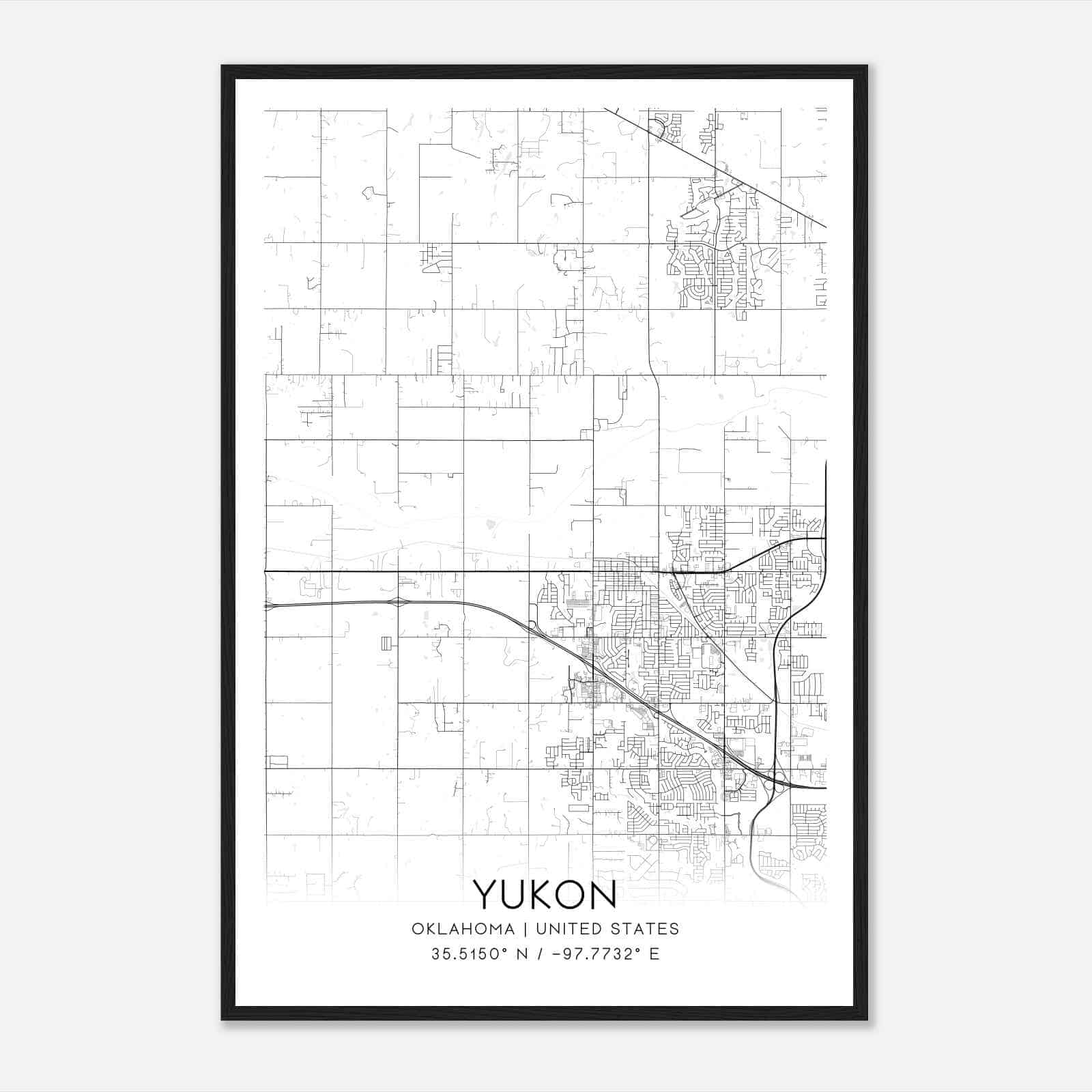 Yukon Oklahoma Map Poster, Modern Home Decor Wall Art Print