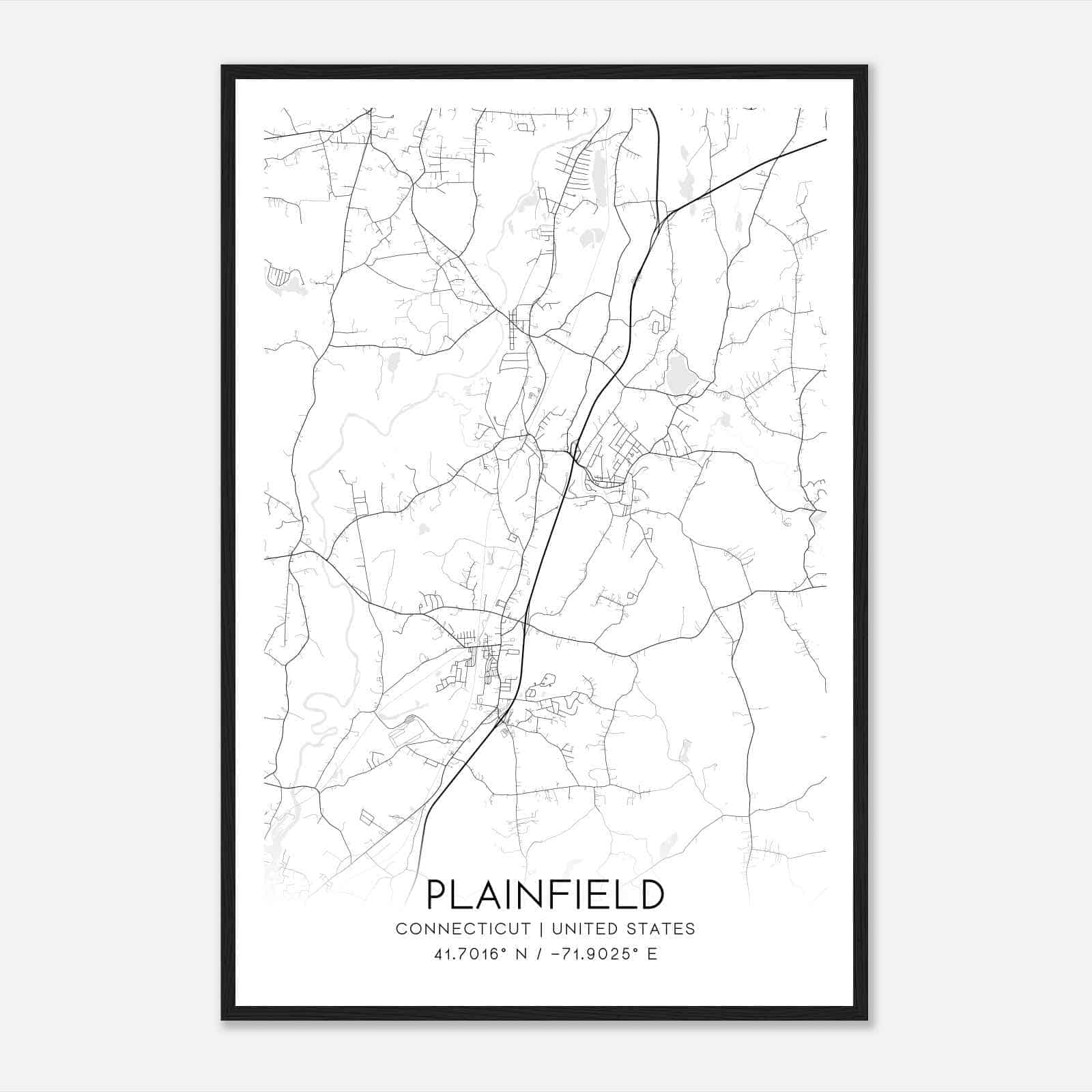 Plainfield Connecticut Map Poster, Modern Home Decor Wall Art Print
