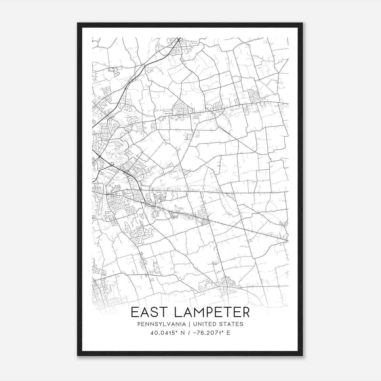 East Lampeter Pennsylvania Map Poster, Modern Home Decor Wall Art Print