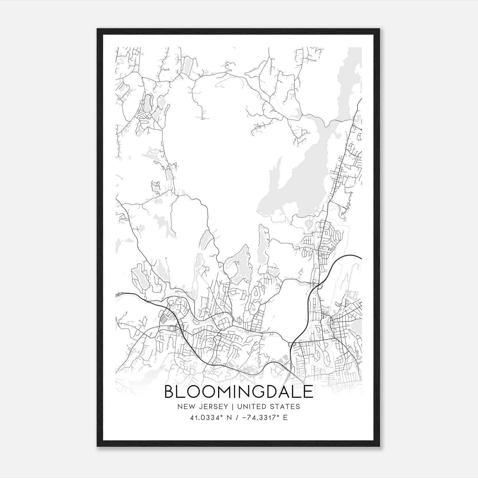 Bloomingdale New Jersey Map Poster, Modern Home Decor Wall Art Print