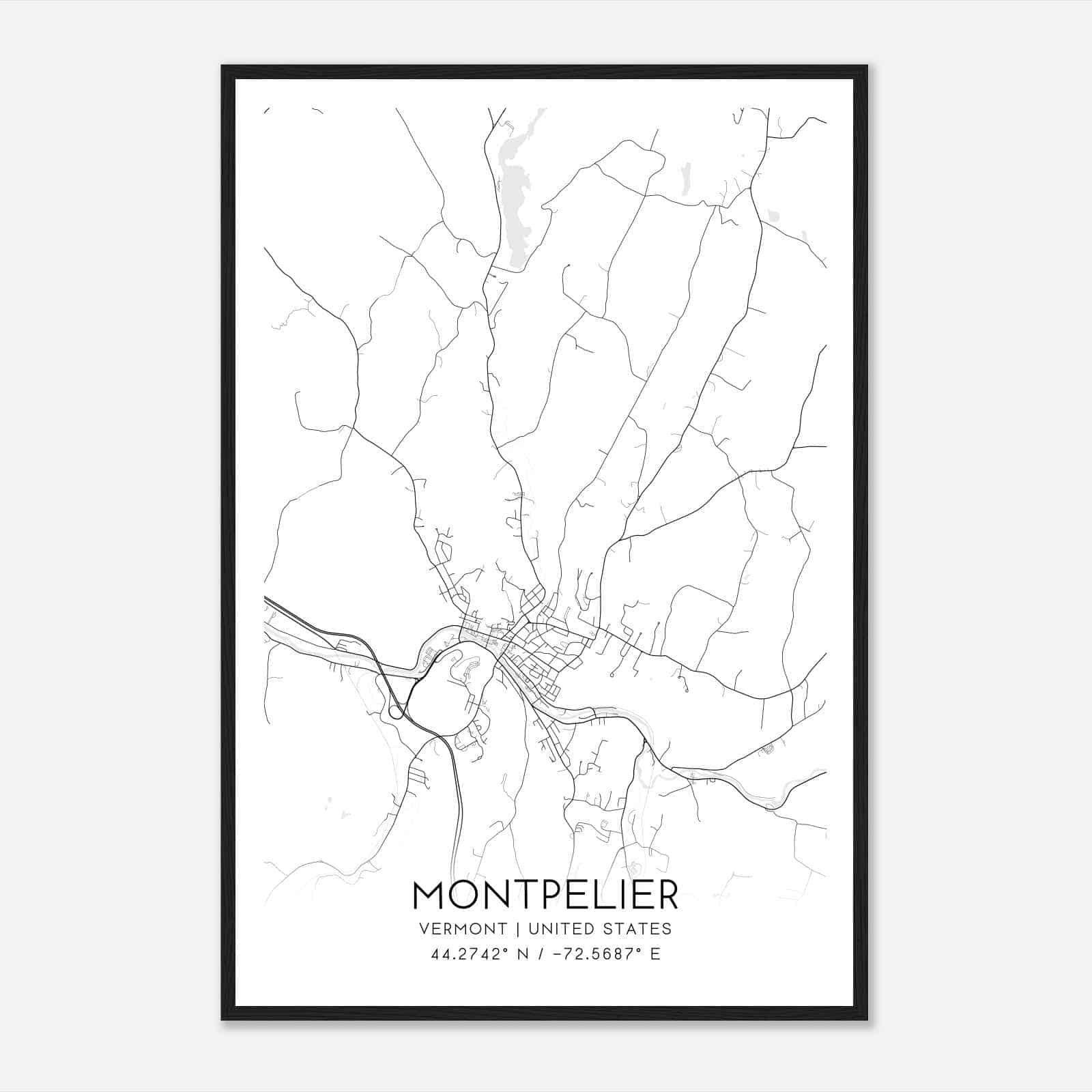 Montpelier Vermont Map Poster, Modern Home Decor Wall Art Print