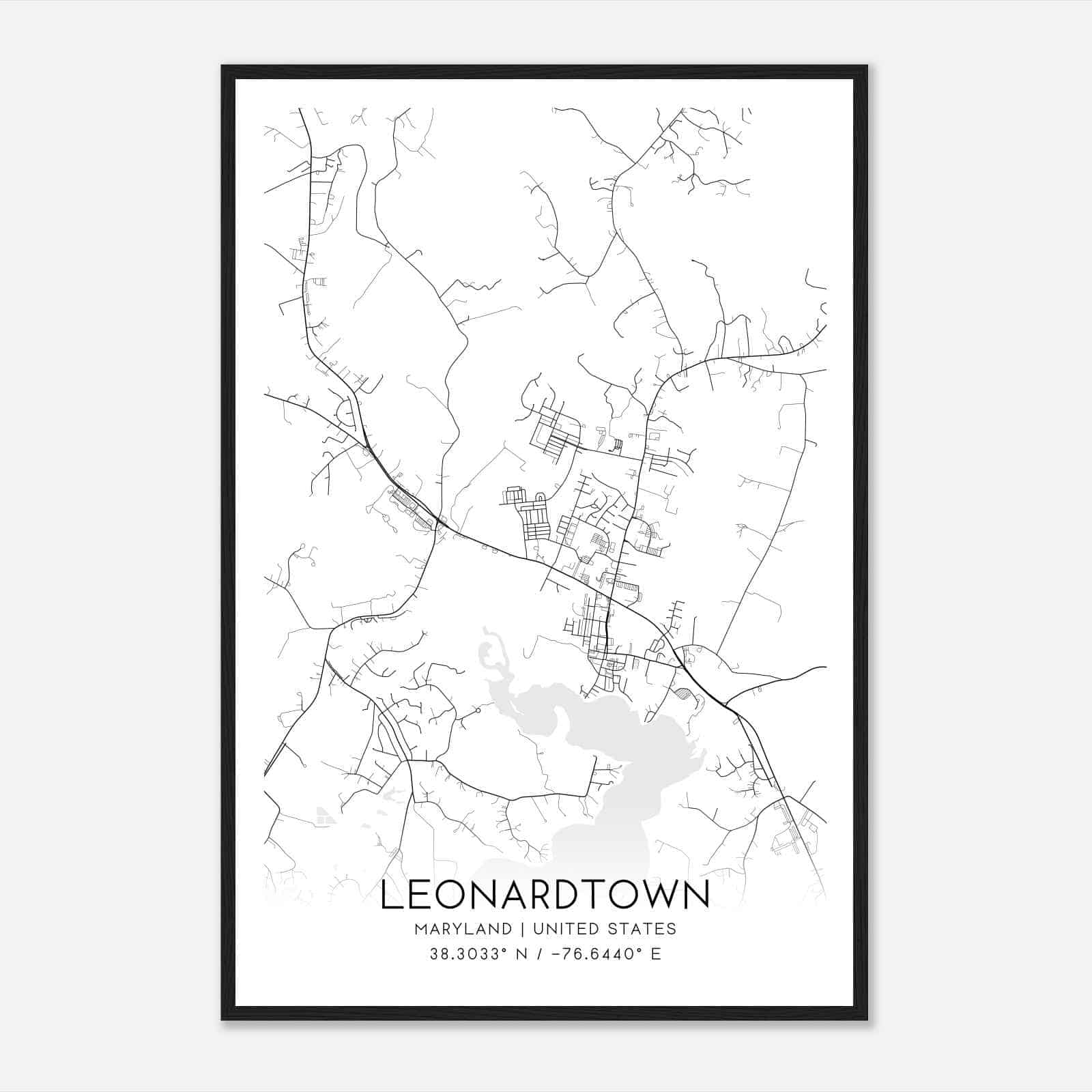Leonardtown Maryland Map Poster, Modern Home Decor Wall Art Print