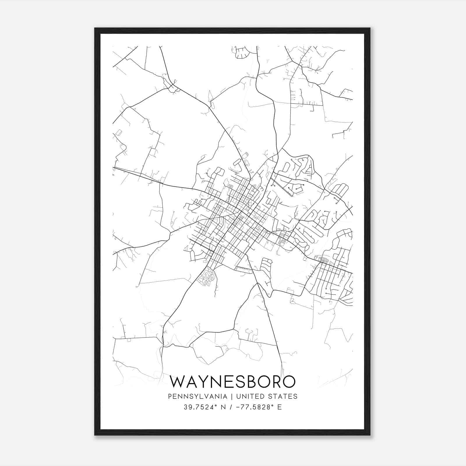 Waynesboro Pennsylvania Map Poster, Modern Home Decor Wall Art Print