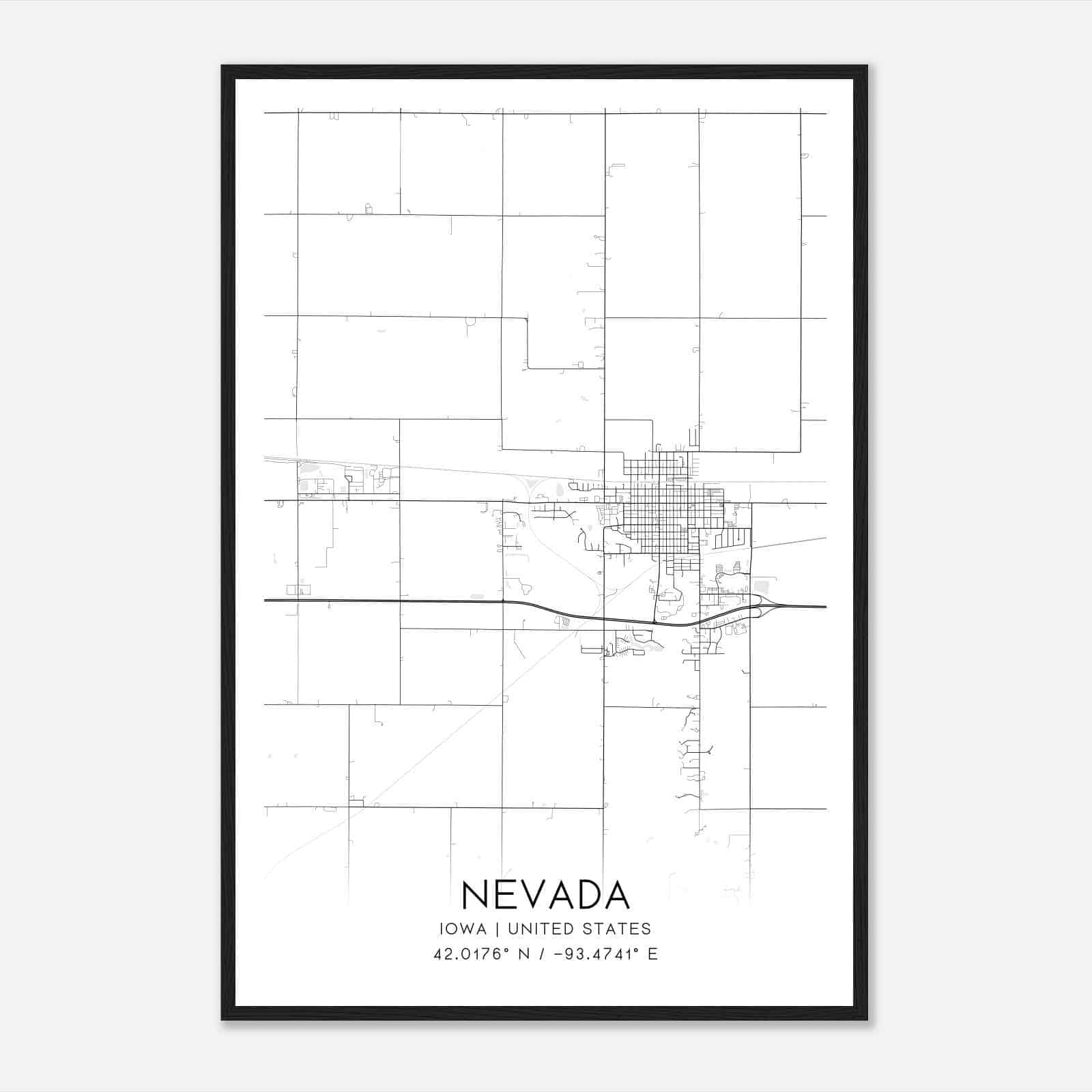 Nevada Iowa Map Poster, Modern Home Decor Wall Art Print