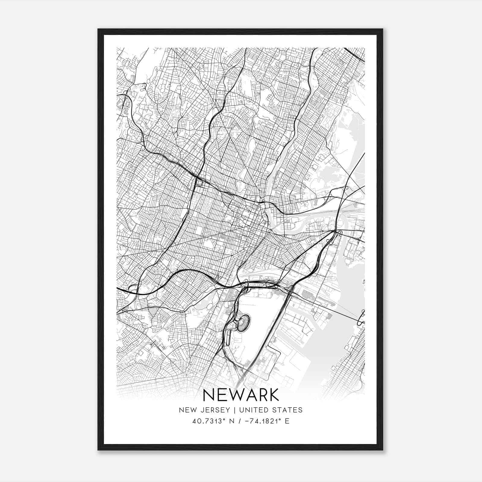 Newark New Jersey Map Poster, Modern Home Decor Wall Art Print
