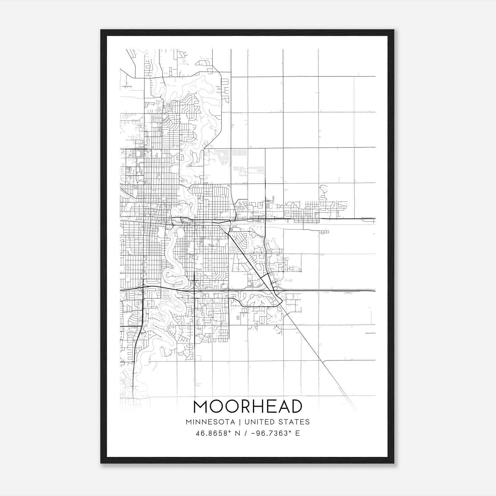 Moorhead Minnesota Map Poster, Modern Home Decor Wall Art Print