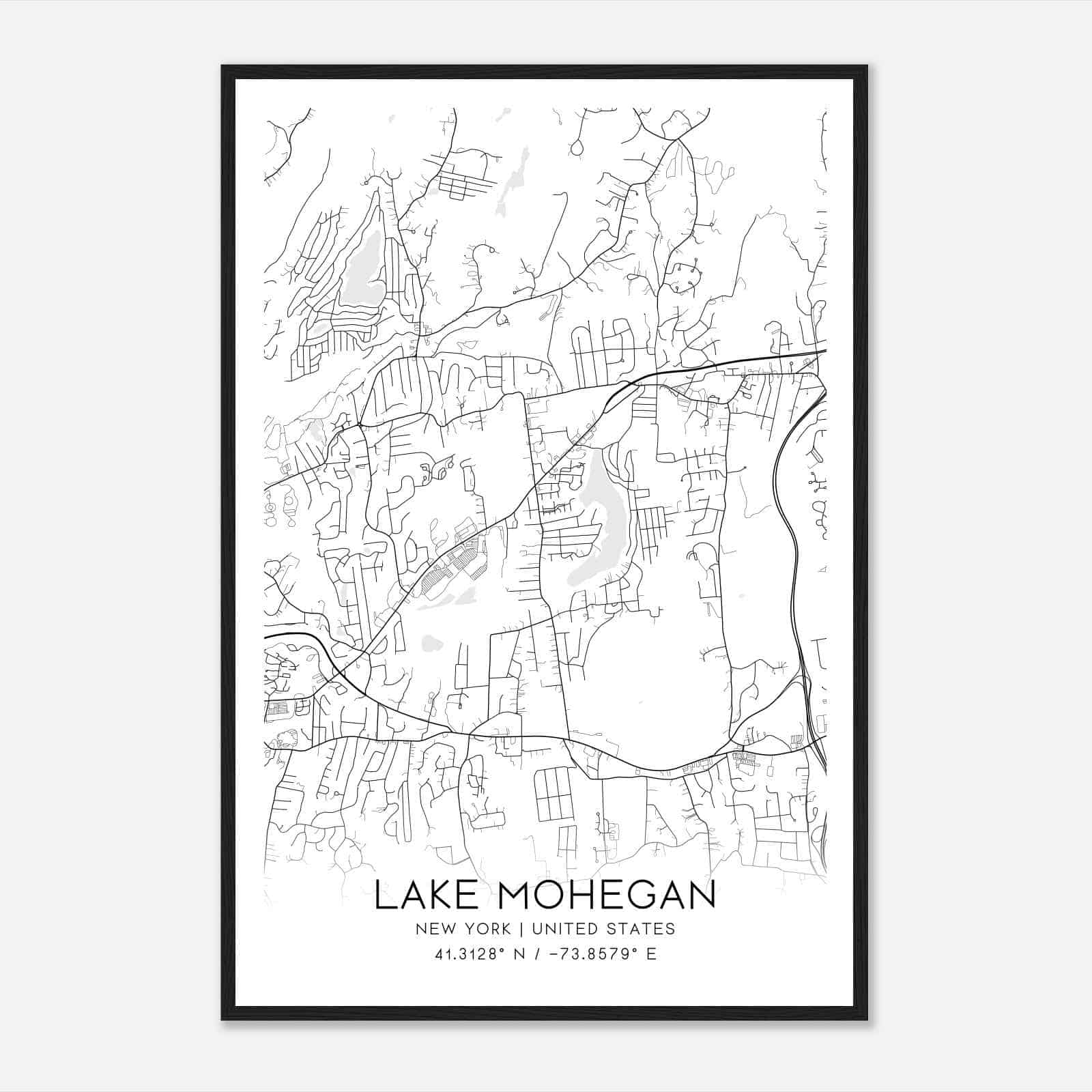 Lake Mohegan New York Map Poster, Modern Home Decor Wall Art Print