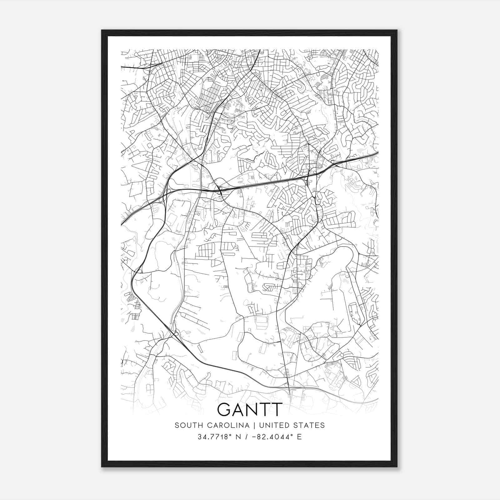 Gantt South Carolina Map Poster, Modern Home Decor Wall Art Print