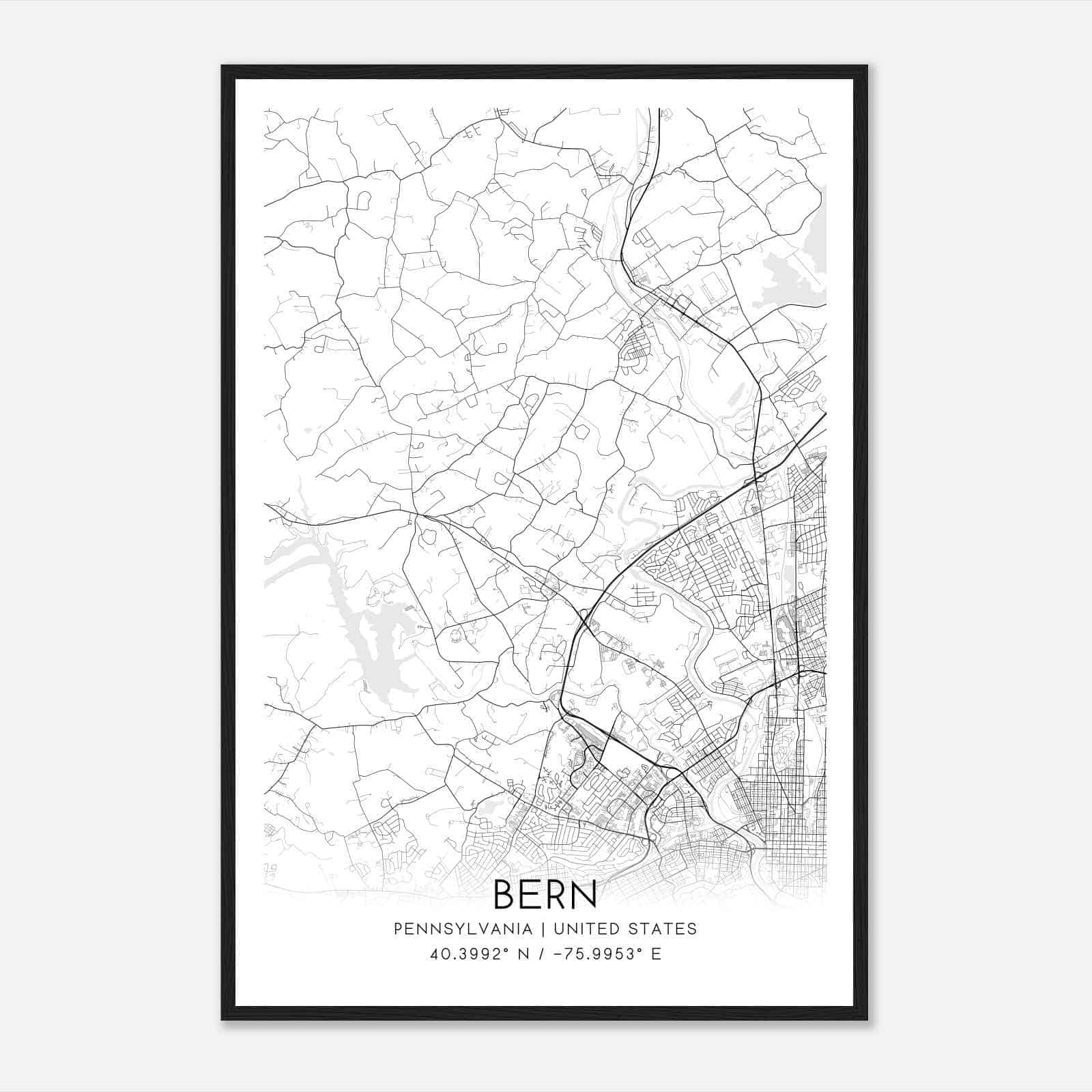 Bern Pennsylvania Map Poster, Modern Home Decor Wall Art Print