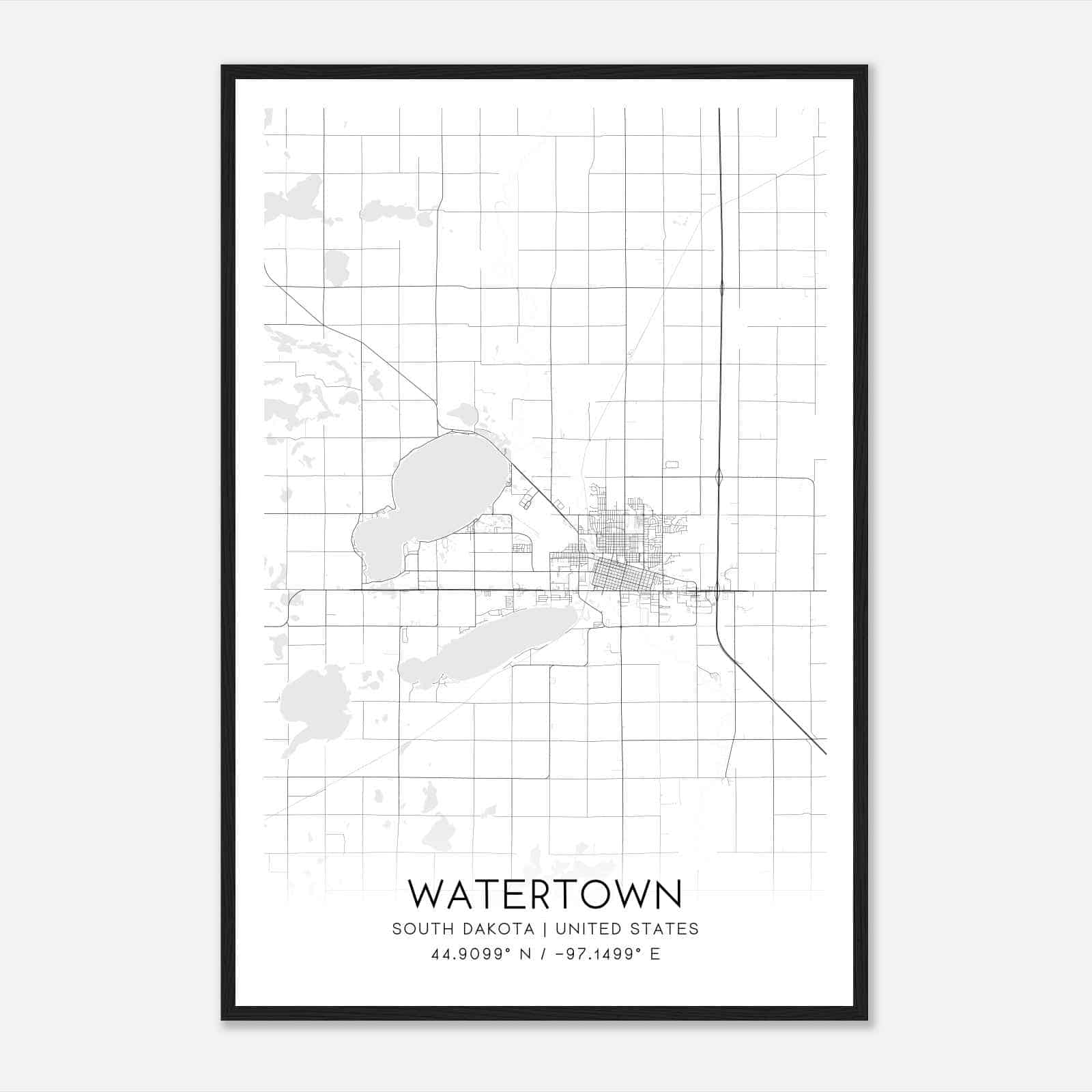 Watertown South Dakota Map Poster, Modern Home Decor Wall Art Print