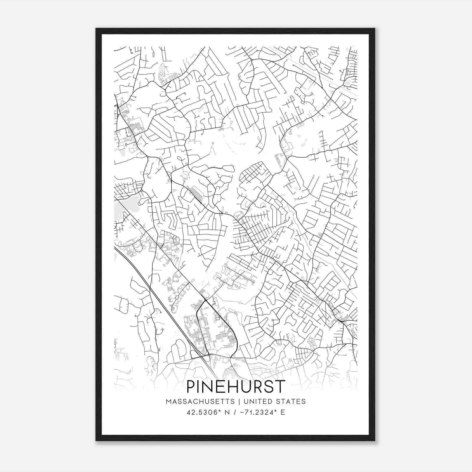 Pinehurst Massachusetts Map Poster, Modern Home Decor Wall Art Print