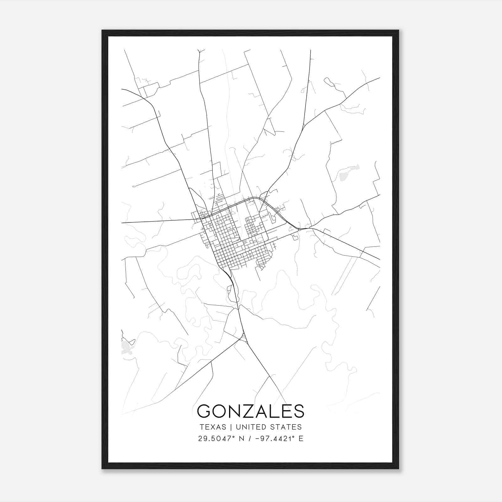 Gonzales Texas Map Poster, Modern Home Decor Wall Art Print