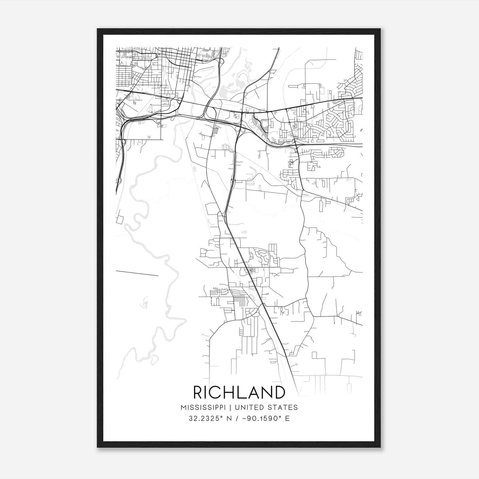 Richland Mississippi Map Poster, Modern Home Decor Wall Art Print Richland Mississippi Map Poster, Modern Home Decor Wall Art Print