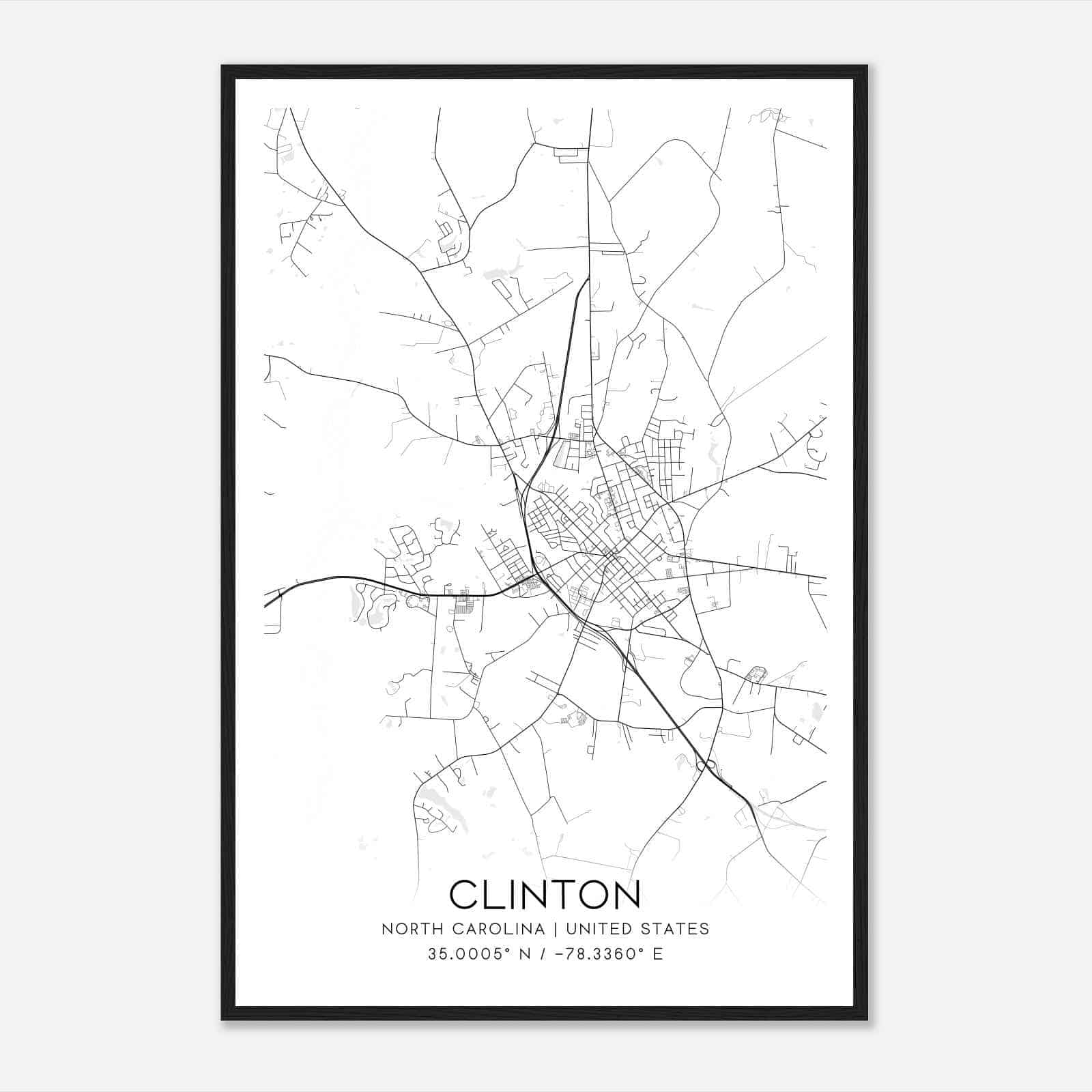 Clinton North Carolina Map Poster, Modern Home Decor Wall Art Print