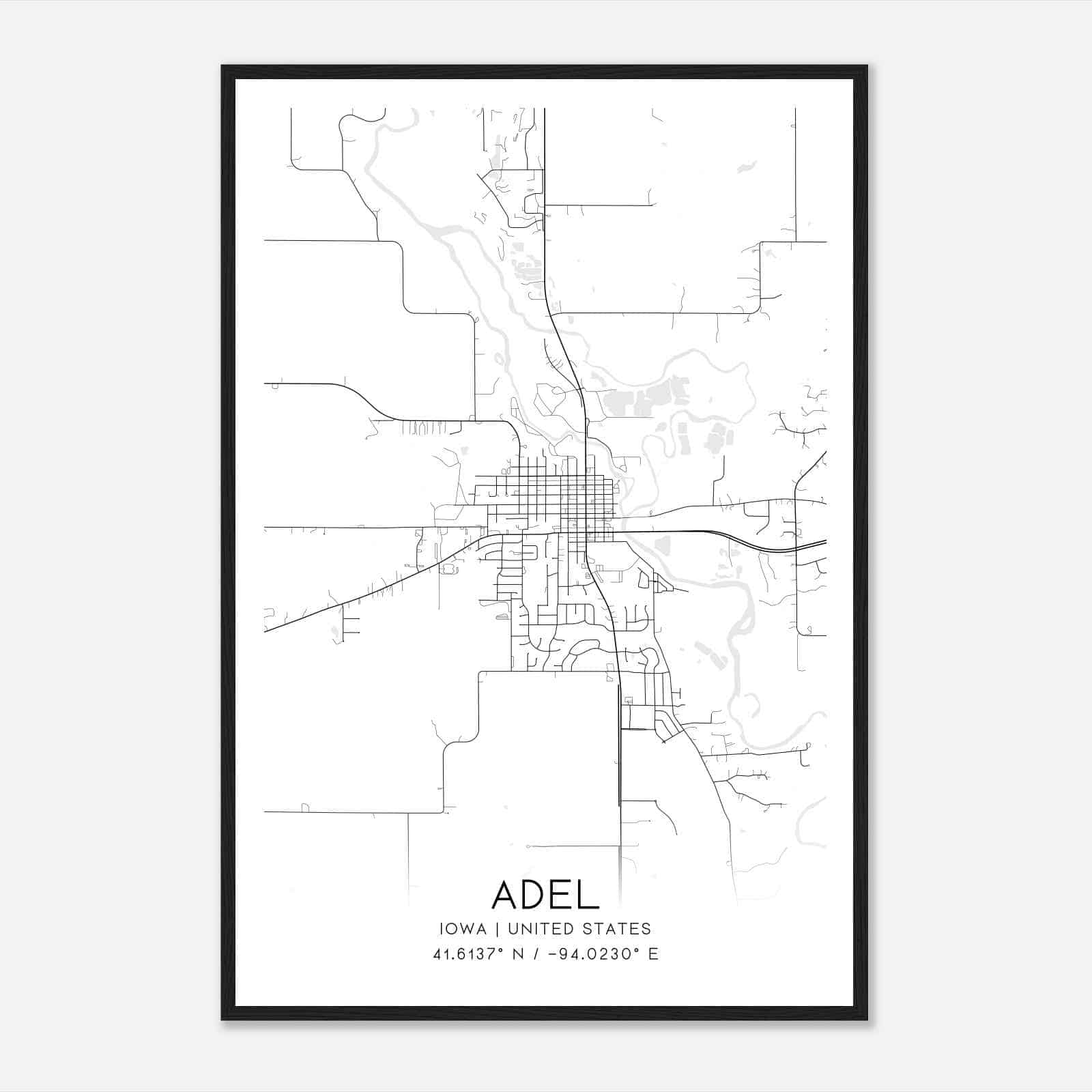 Adel Iowa Map Poster, Modern Home Decor Wall Art Print