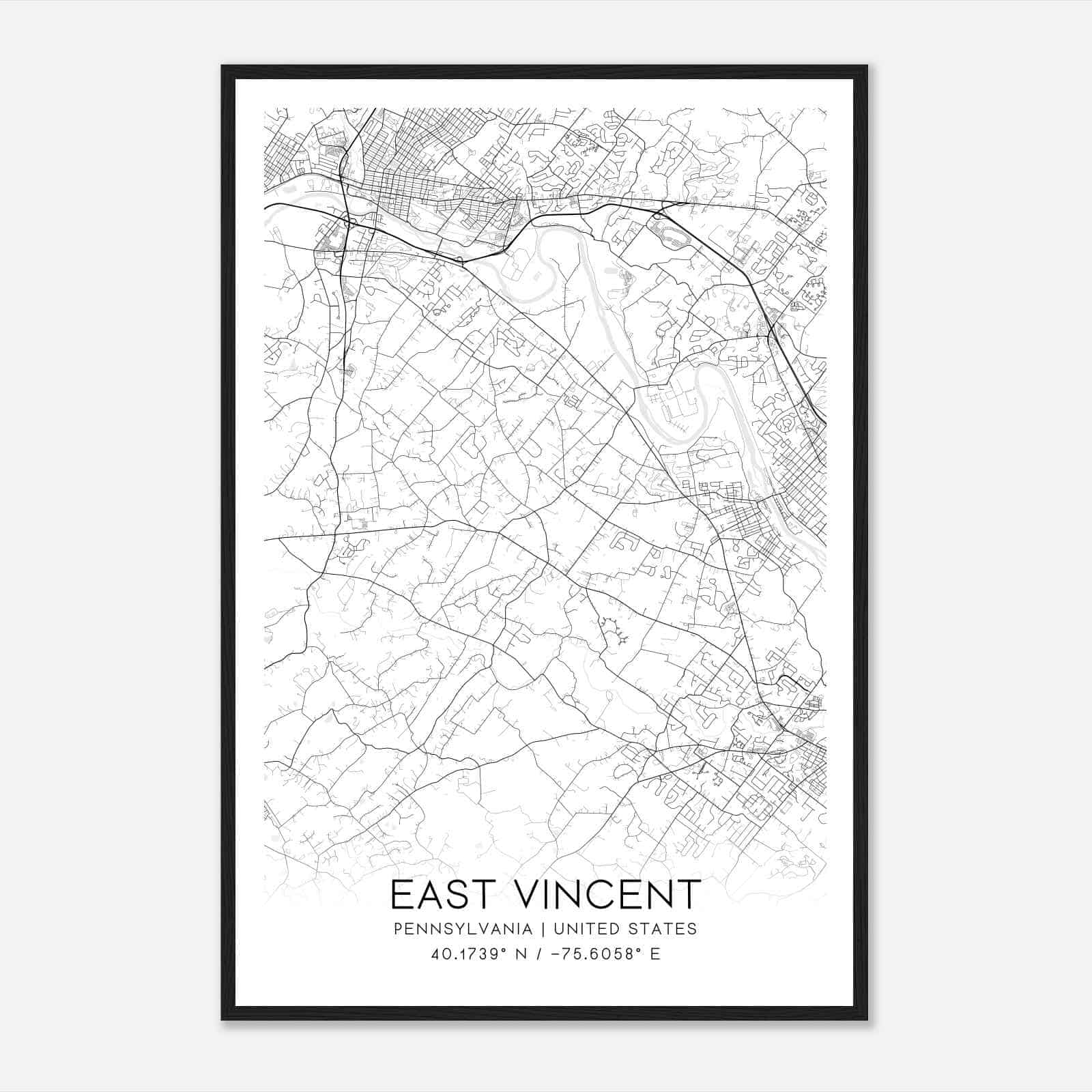 East Vincent Pennsylvania Map Poster, Modern Home Decor Wall Art Print